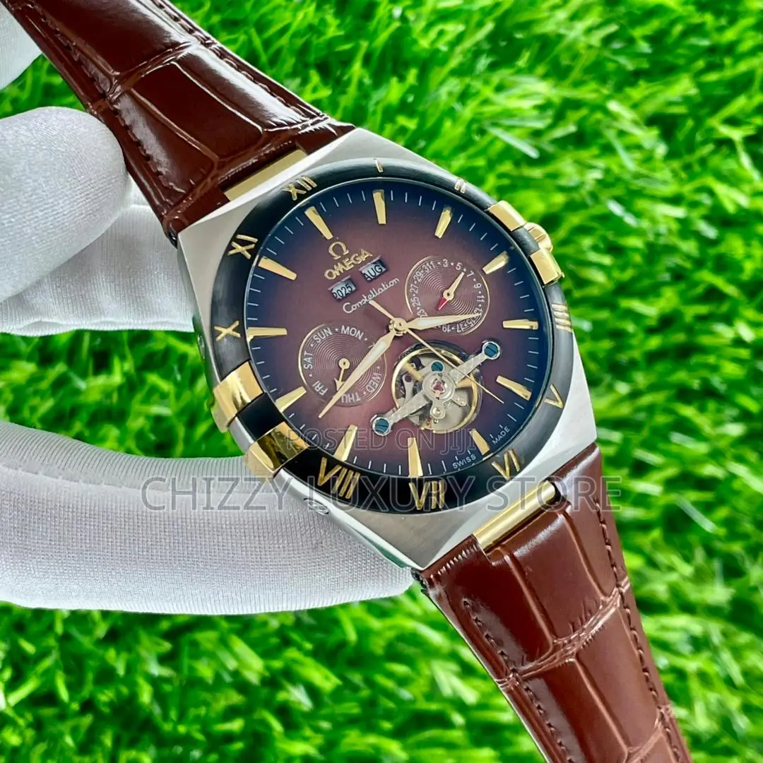 Omega Quality Luxury Men Genuine Leather Wristwatch