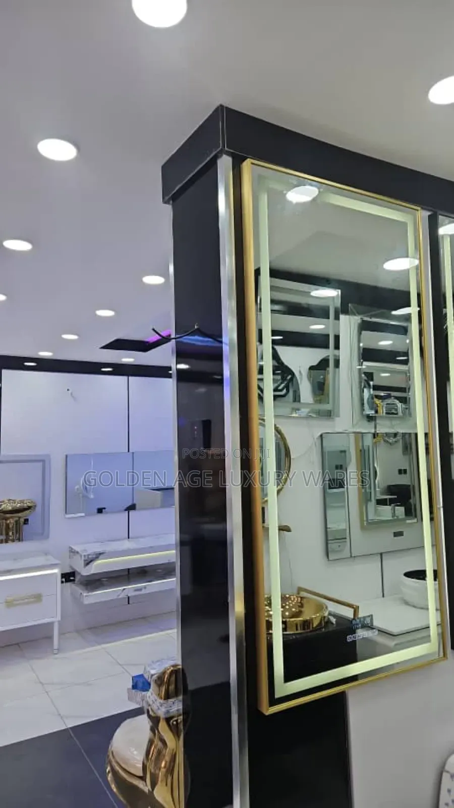 70x150cm Gold Frame Mirror With Light and Bluetooth