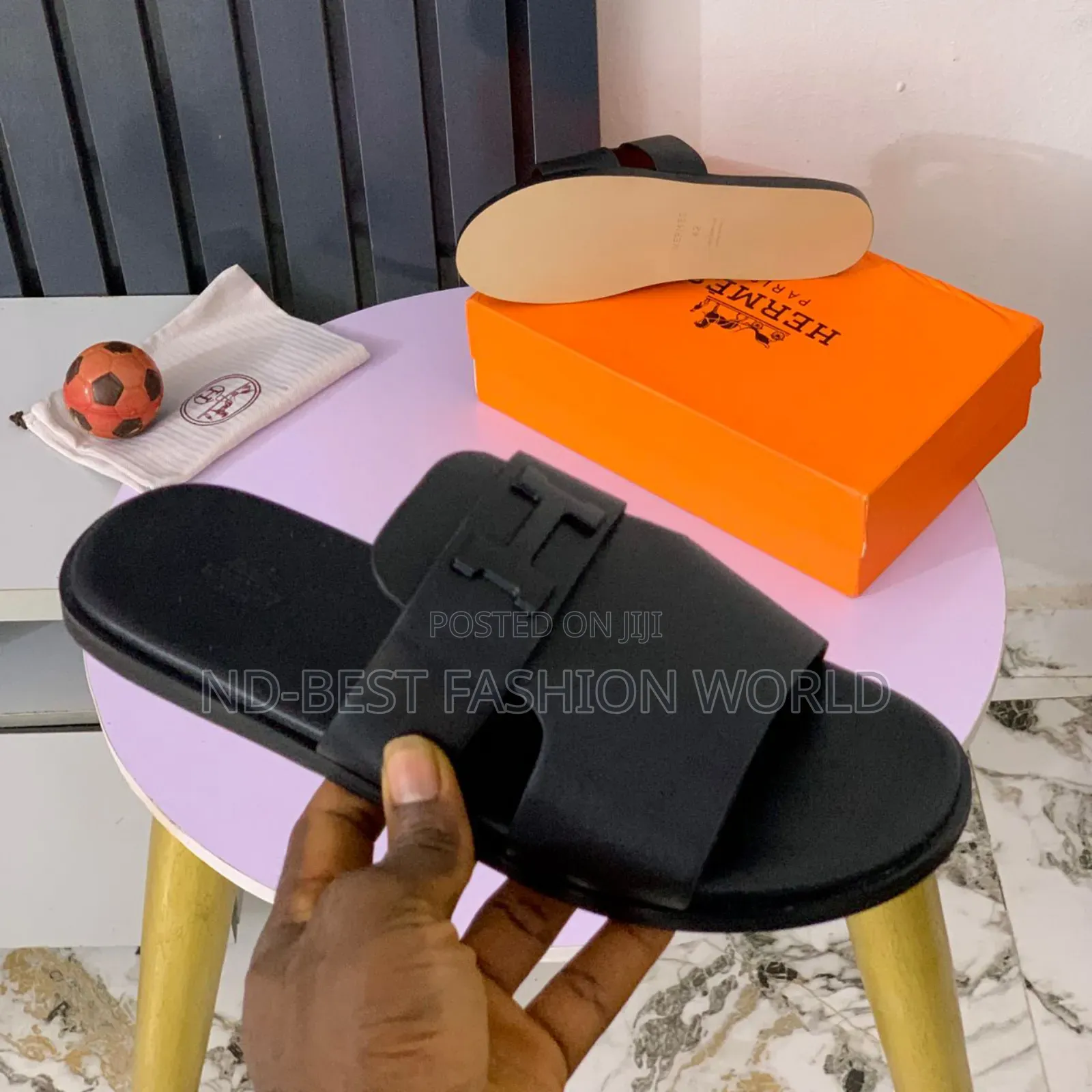Hermes Black Leather Slippers