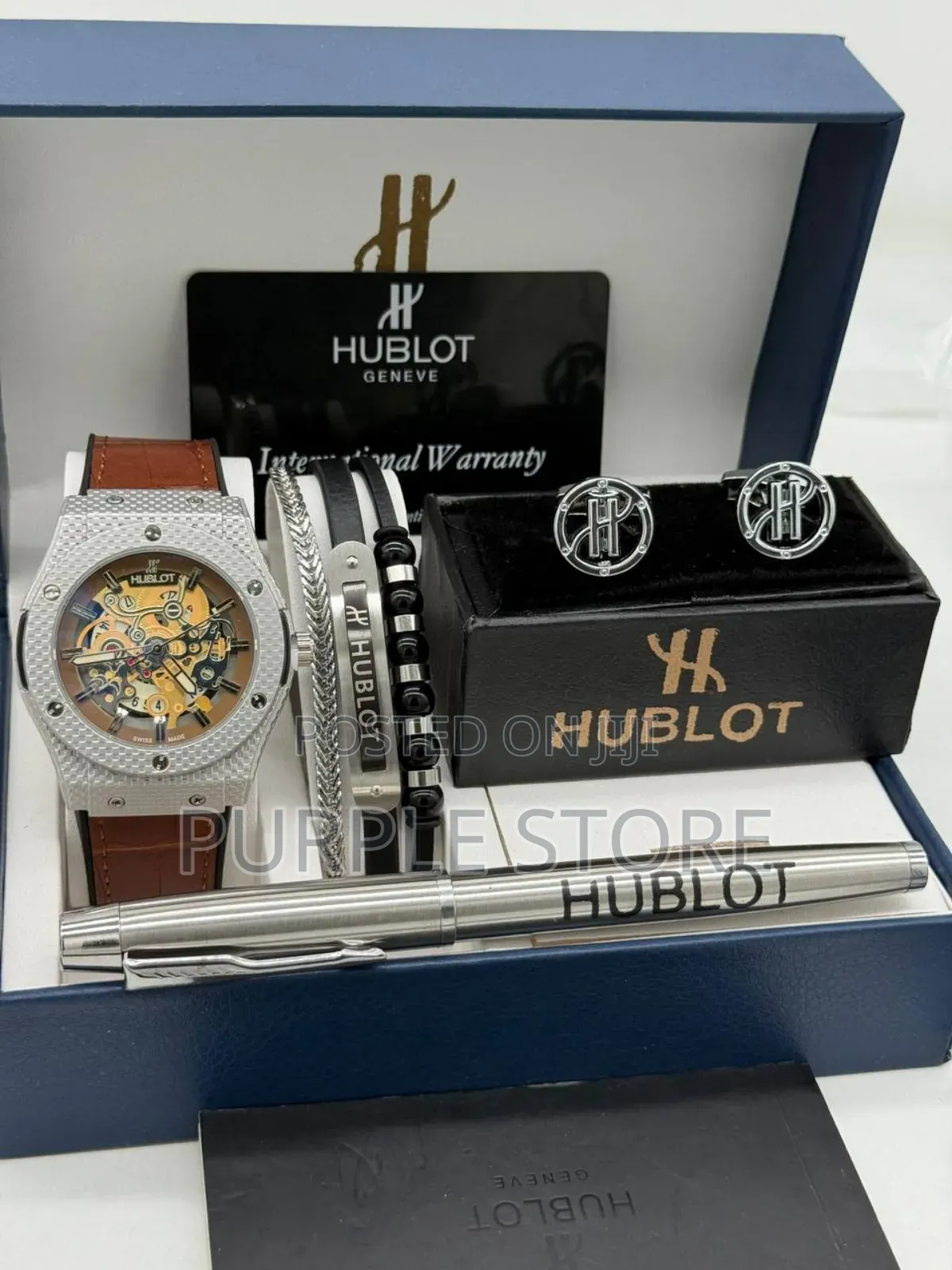 Hublot Leather Watch, Bracelet, Cufflinks and Pen Set For. Guys 