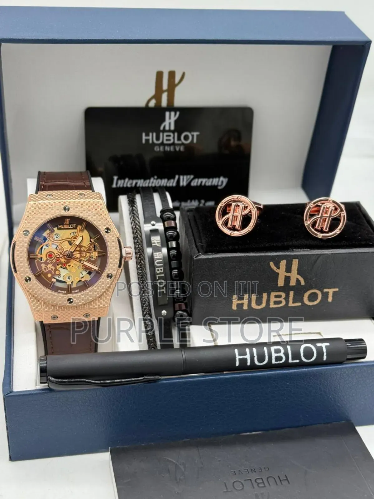 Hublot Leather Watch, Bracelet, Cufflinks and Pen Set For. Guys 