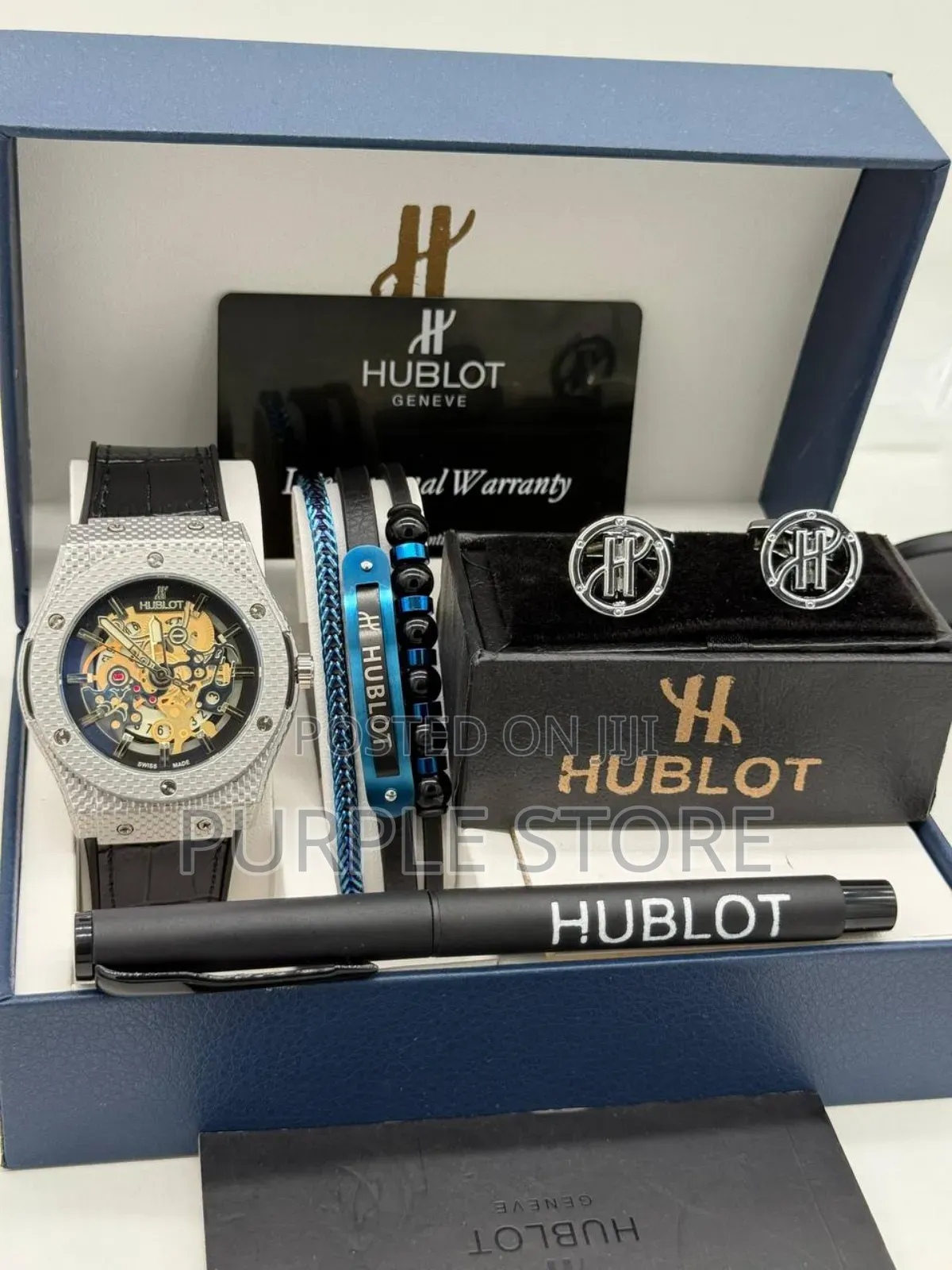 Hublot Leather Watch, Bracelet, Cufflinks and Pen Set For. Guys 