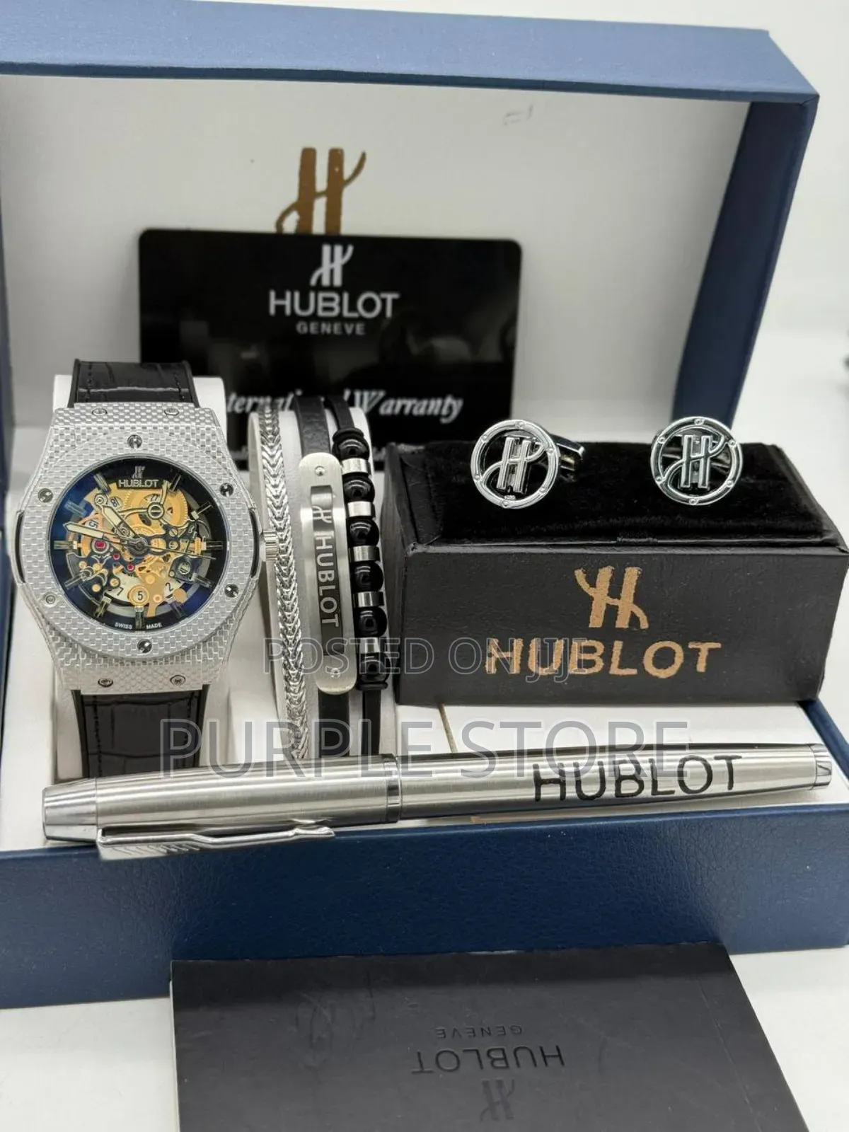 Hublot Leather Watch, Bracelet, Cufflinks and Pen Set For. Guys 