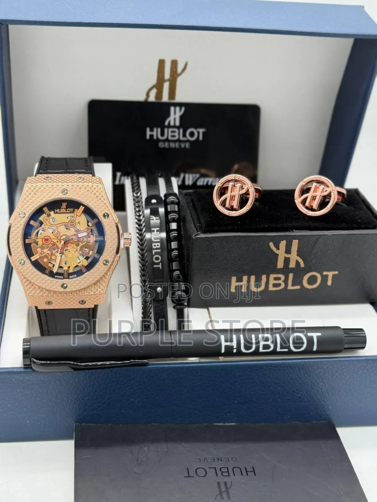 Hublot Leather Watch, Bracelet, Cufflinks and Pen Set For. Guys 
