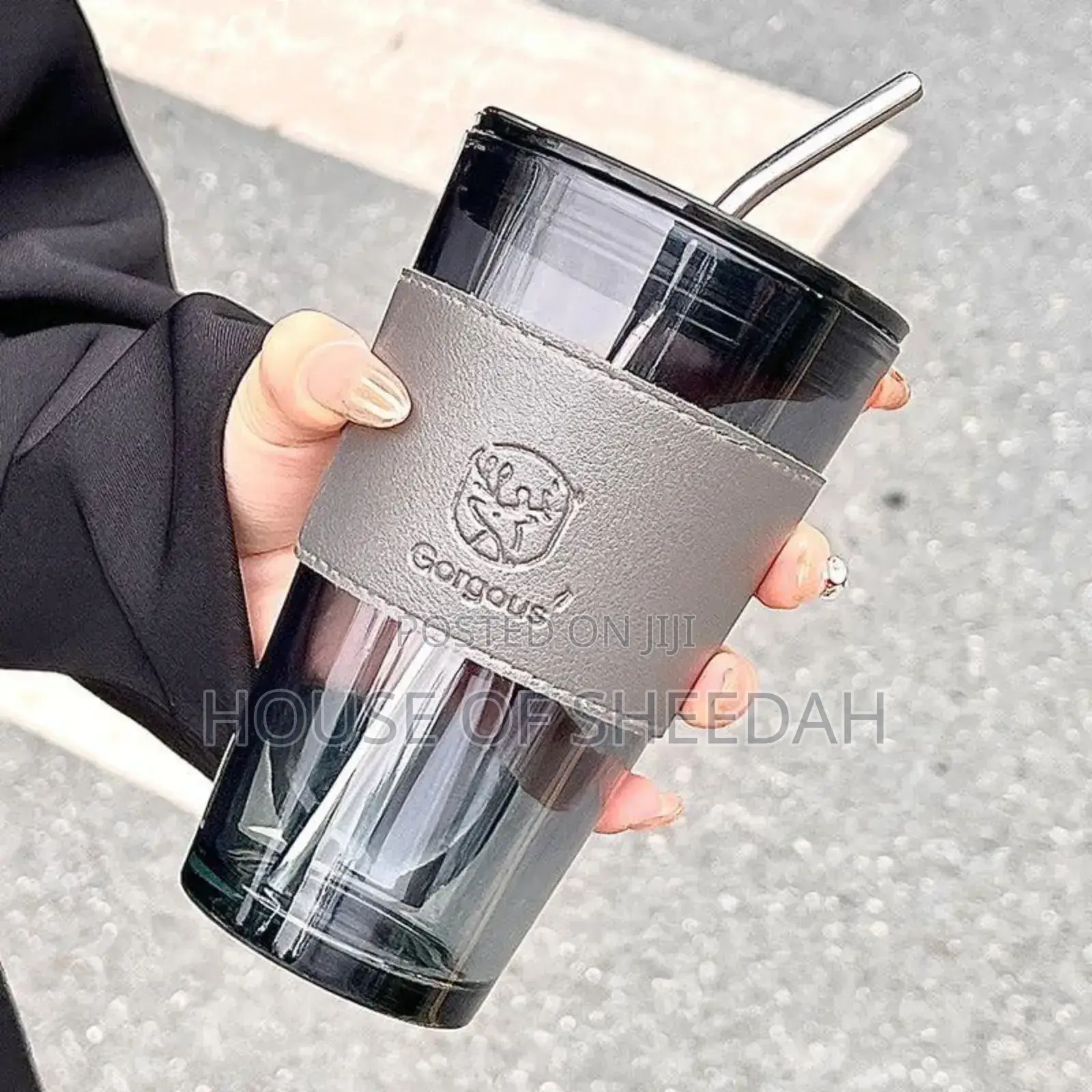 450ml Printable Slub Glass Water Cup Souvenir Gift Cup With Straw