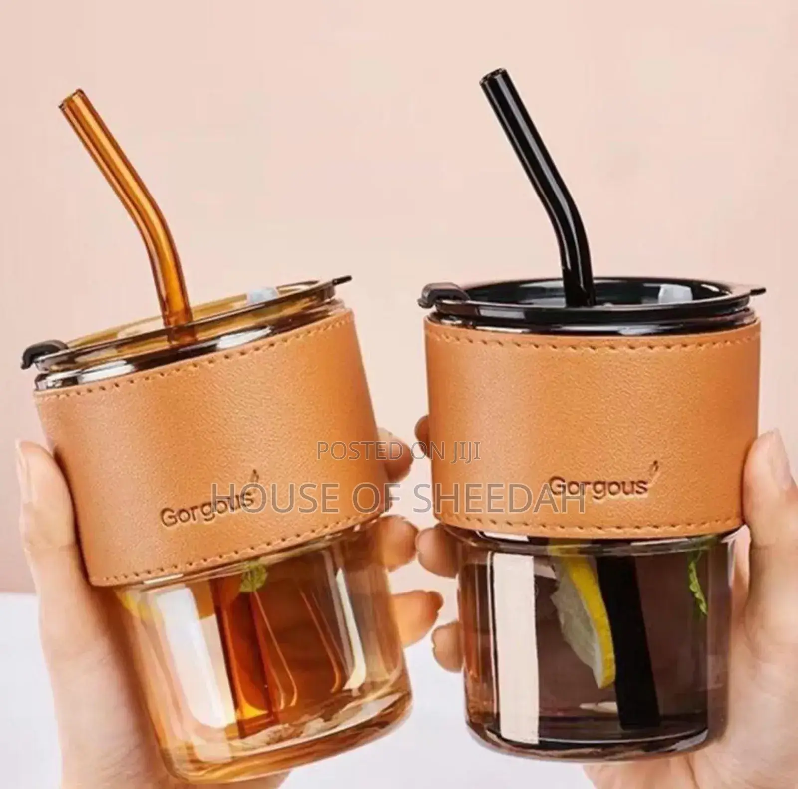 300ml Slub Glass Water Cup With Coffee Straw