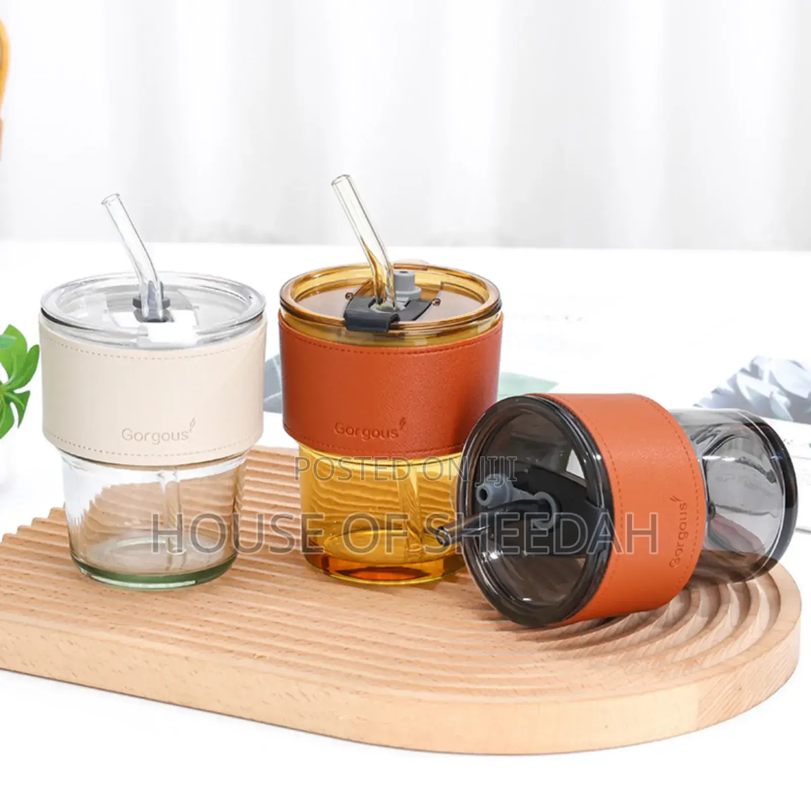 300ml Slub Glass Water Cup With Coffee Straw