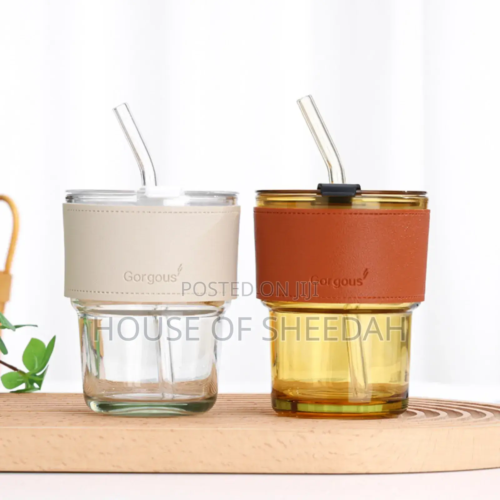 300ml Slub Glass Water Cup With Coffee Straw