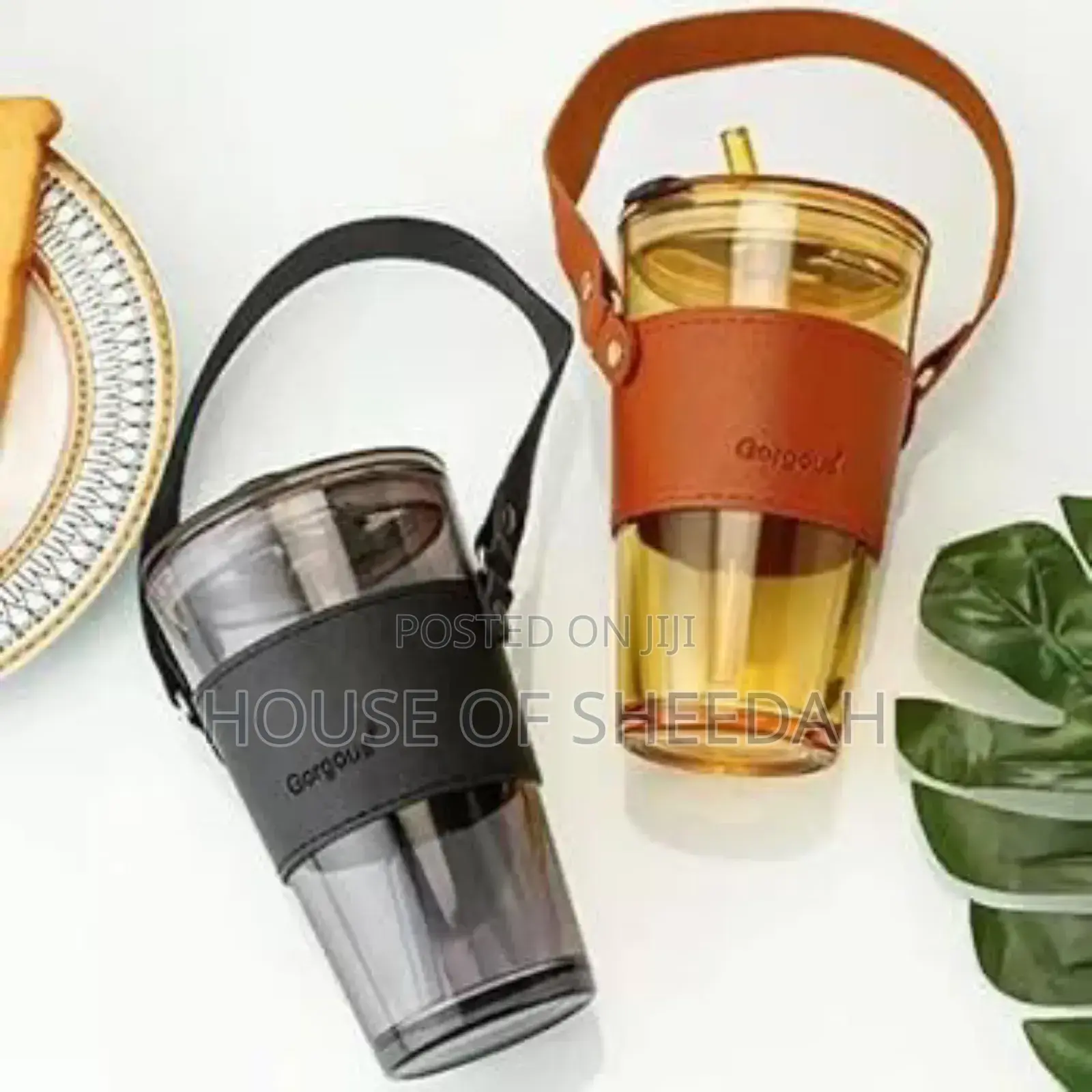 450ml Glass Water and Coffee Cup With Straw and Belt