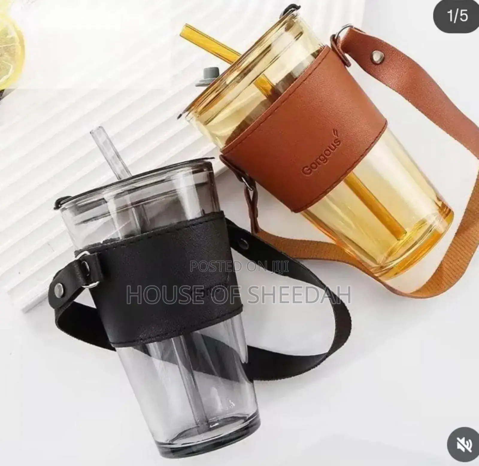 450ml Glass Water and Coffee Cup With Straw and Belt