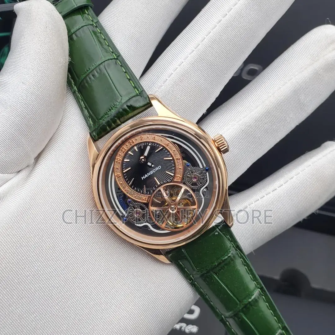 Hanboro Quality Luxury Men Chronograph Genuine Leather Wristwatch