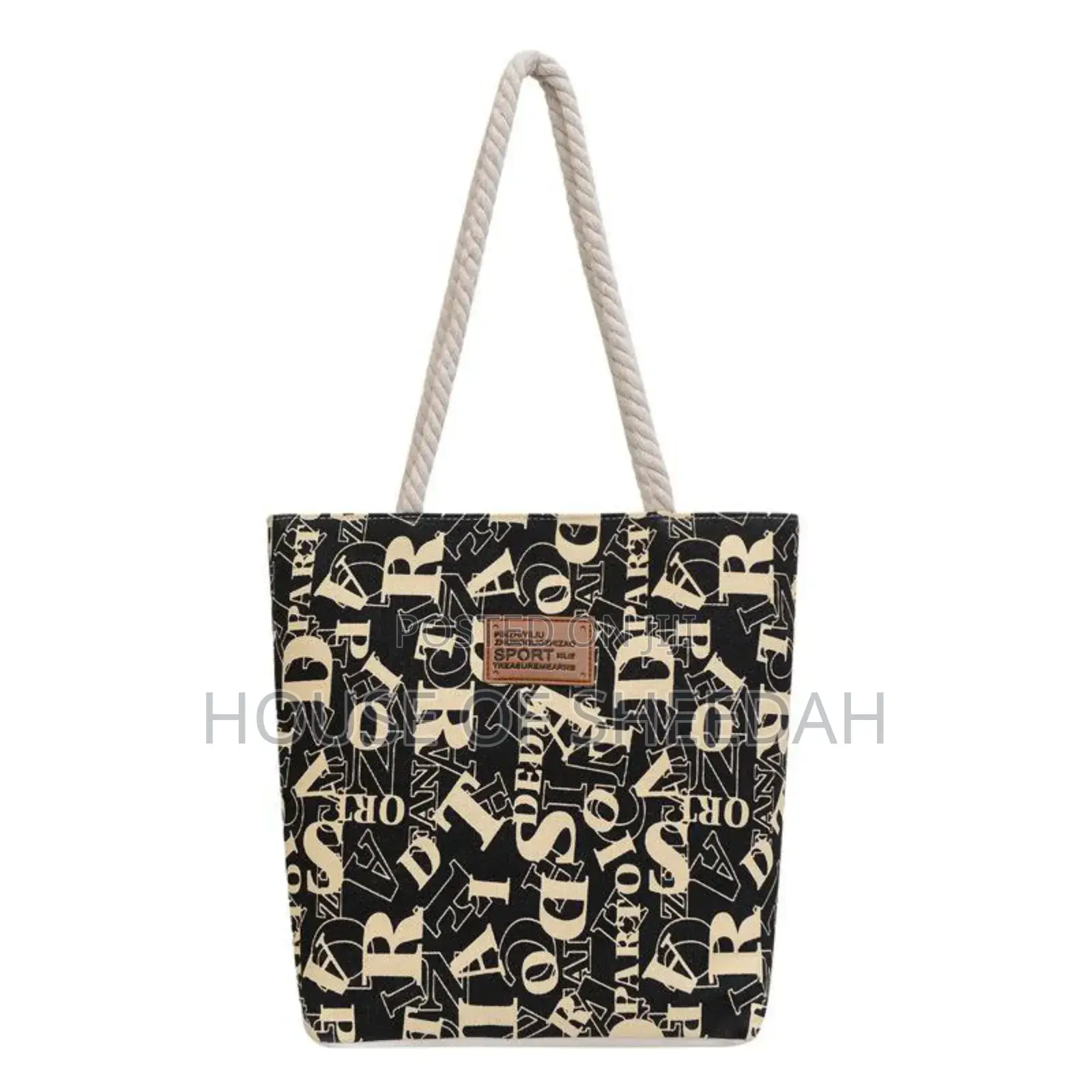 Canvas Tote Bag With Letter Print.
