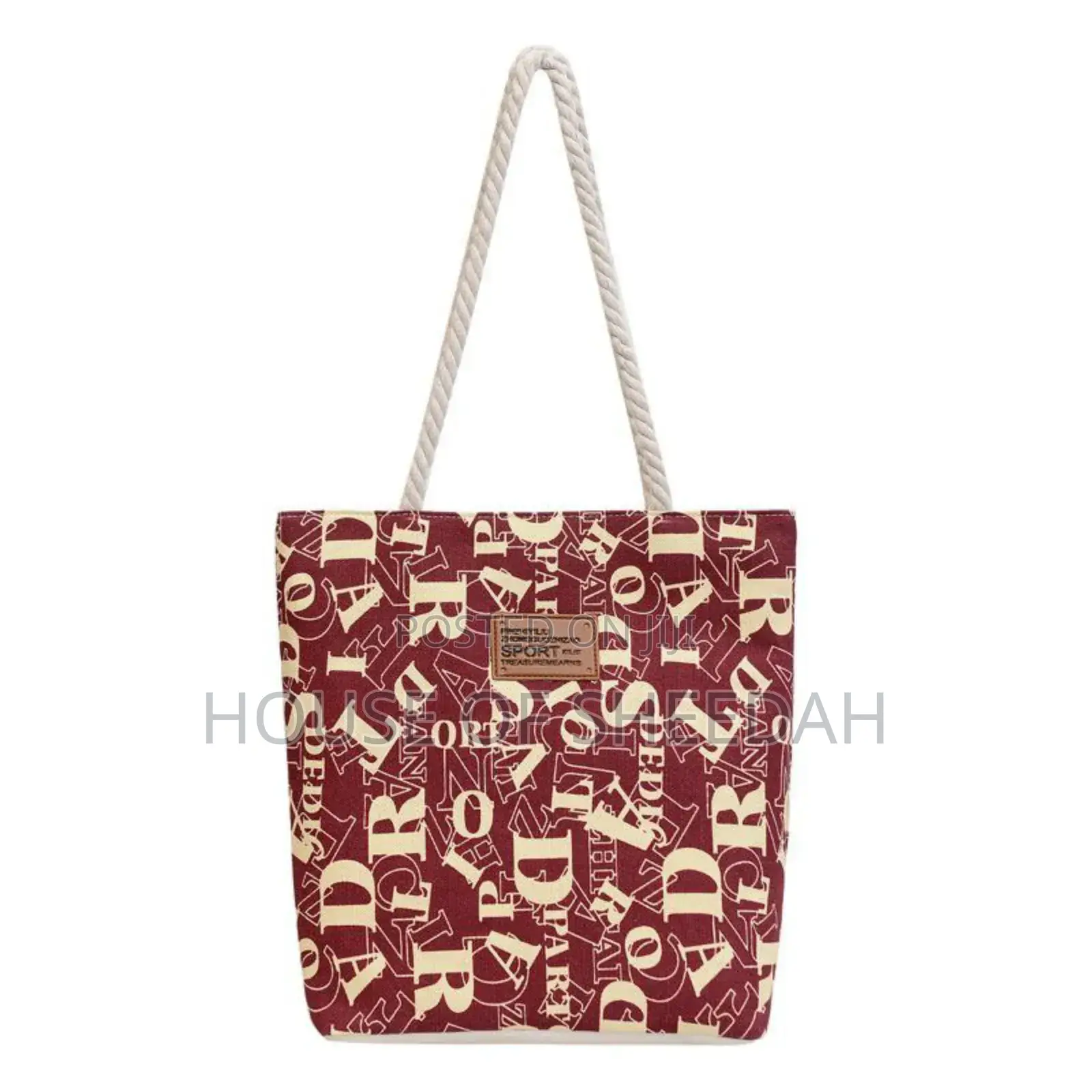 Canvas Tote Bag With Letter Print.