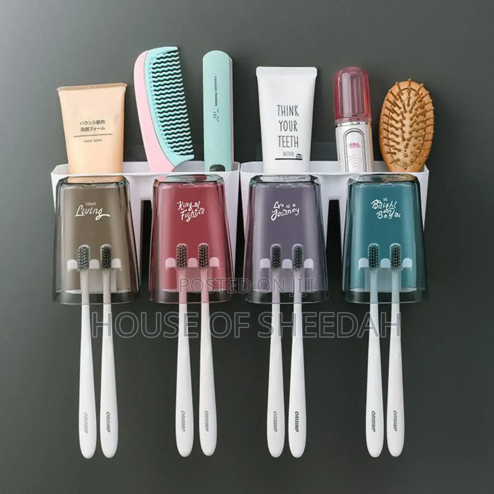 4cups Wall-Mounted Toothbrush Holder With Paste Dispenser