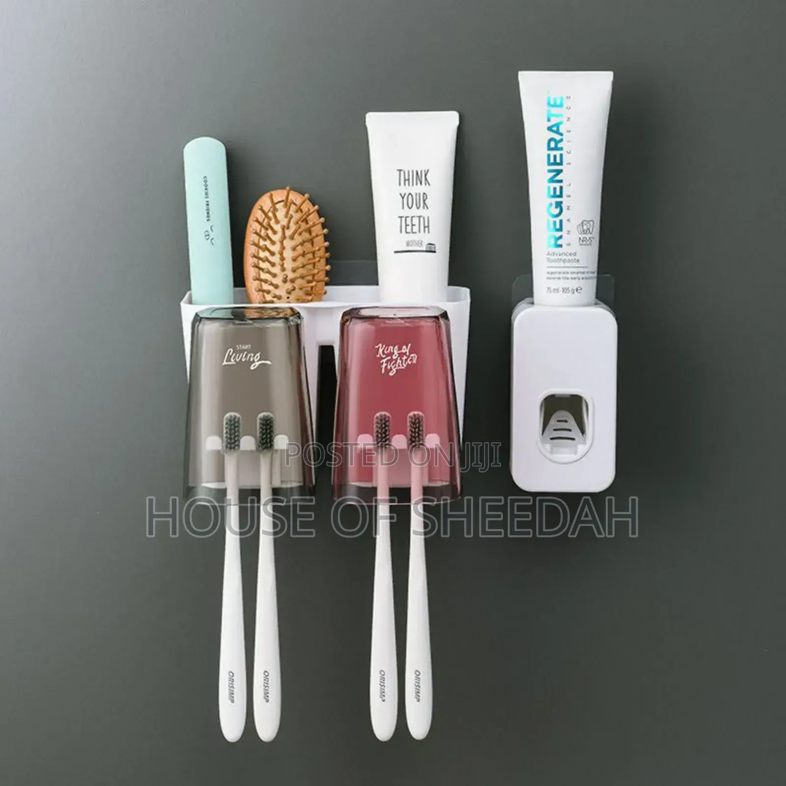 4cups Wall-Mounted Toothbrush Holder With Paste Dispenser