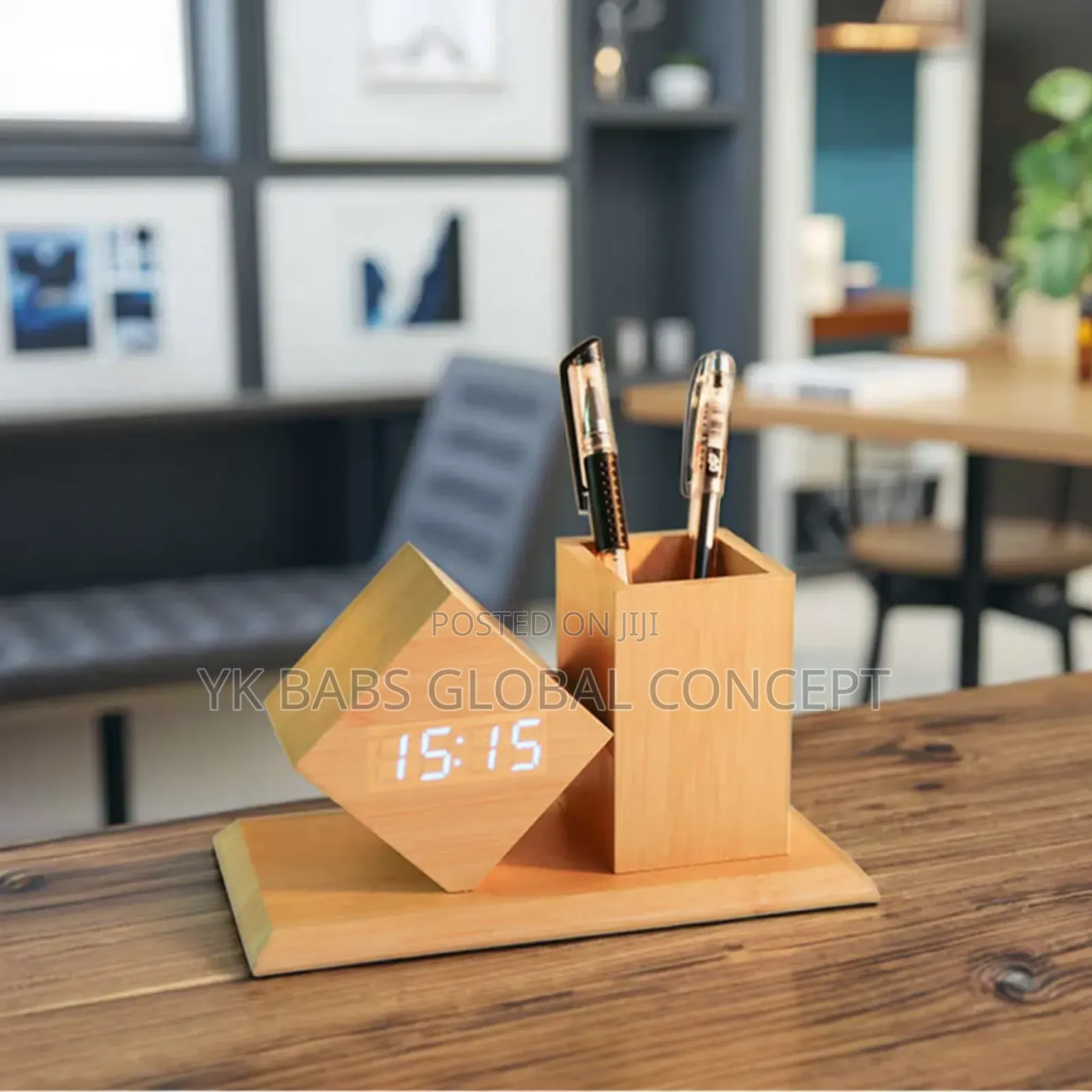 Wooden Led Digital Clock With Pen Holder Organizer Modern Desk Access