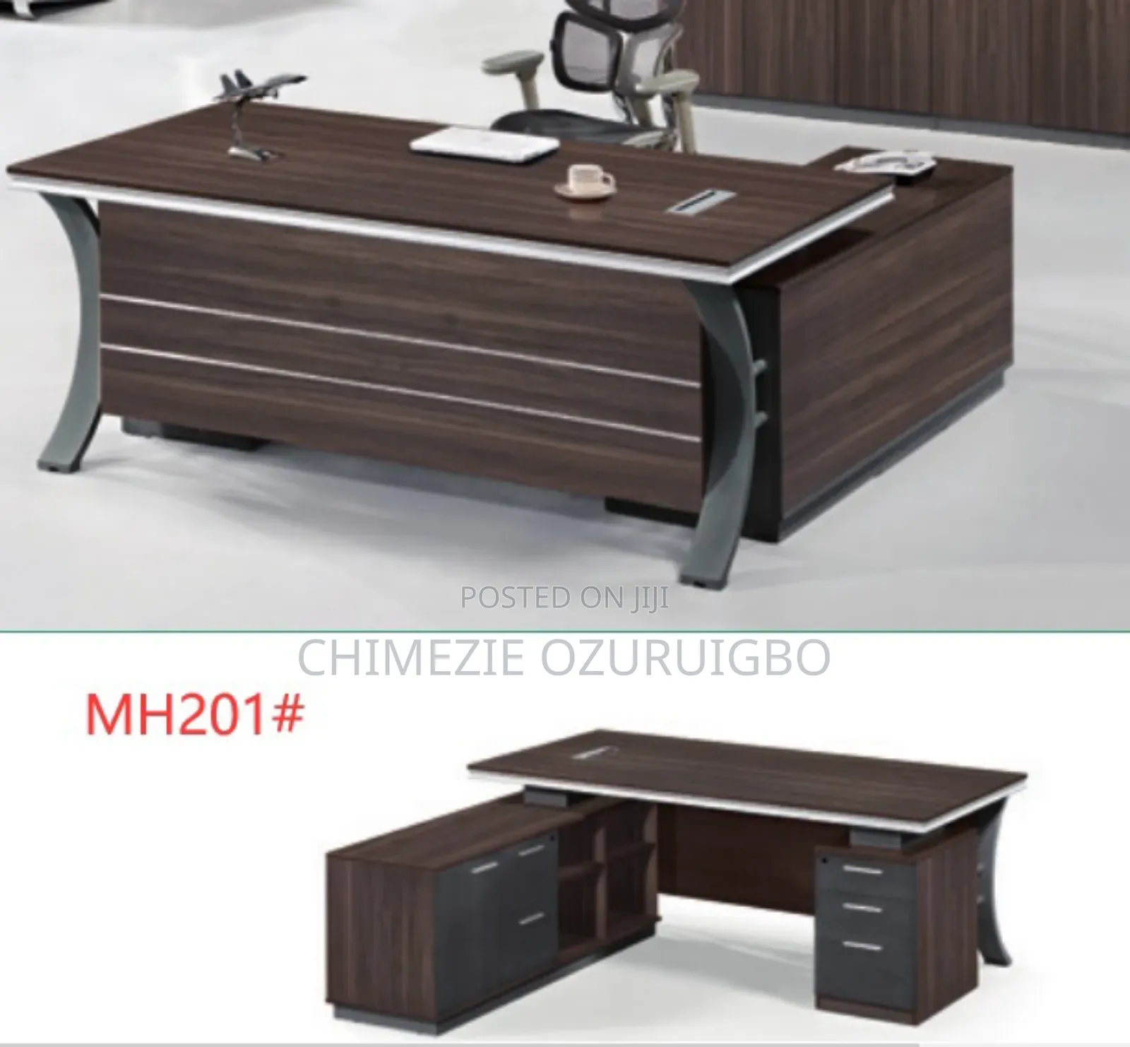 Front and Back View of 1.6 Meters Brown Office Table