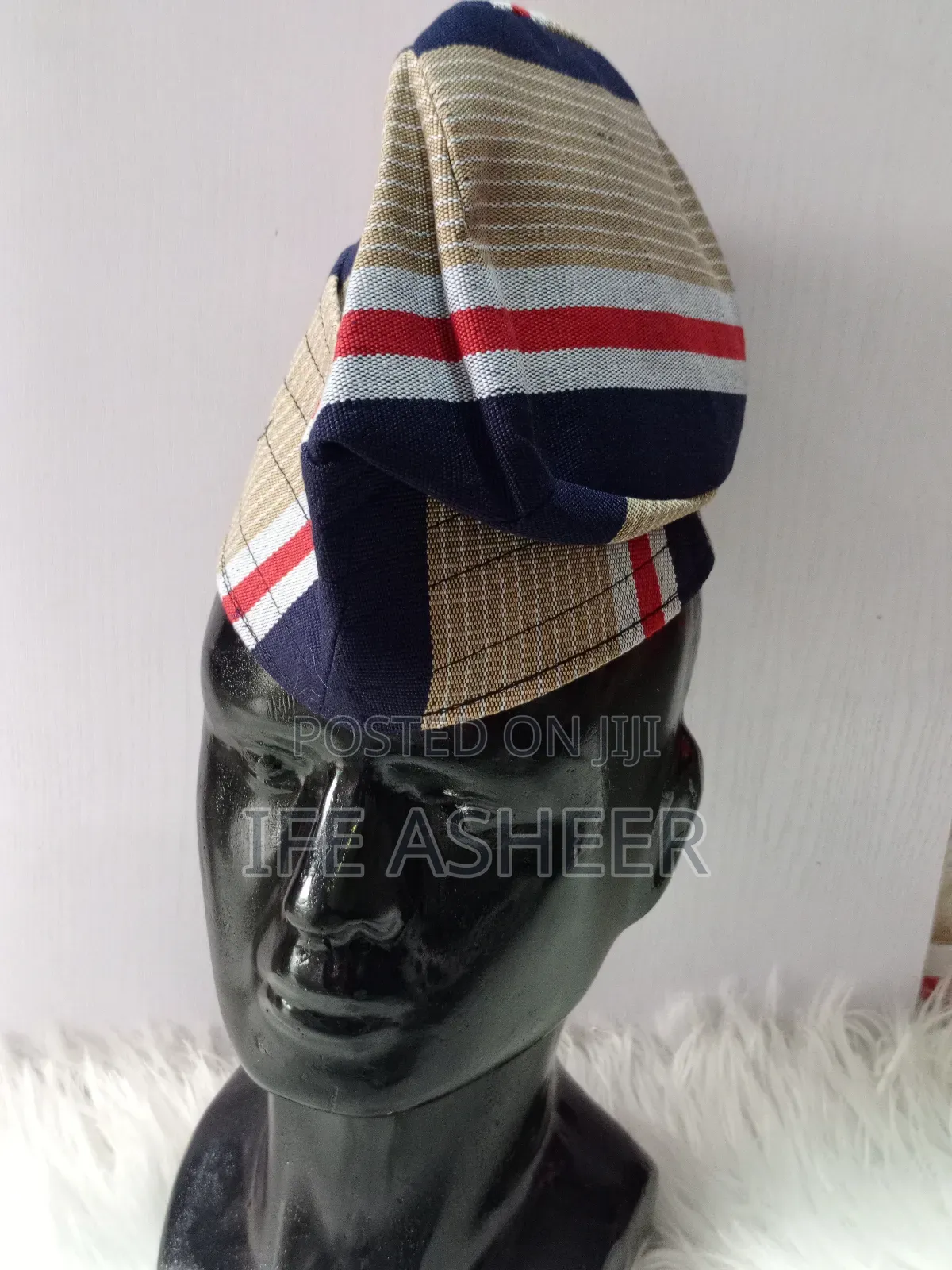 Men's Quality Blue Strip Traditional Aso Oke Cap