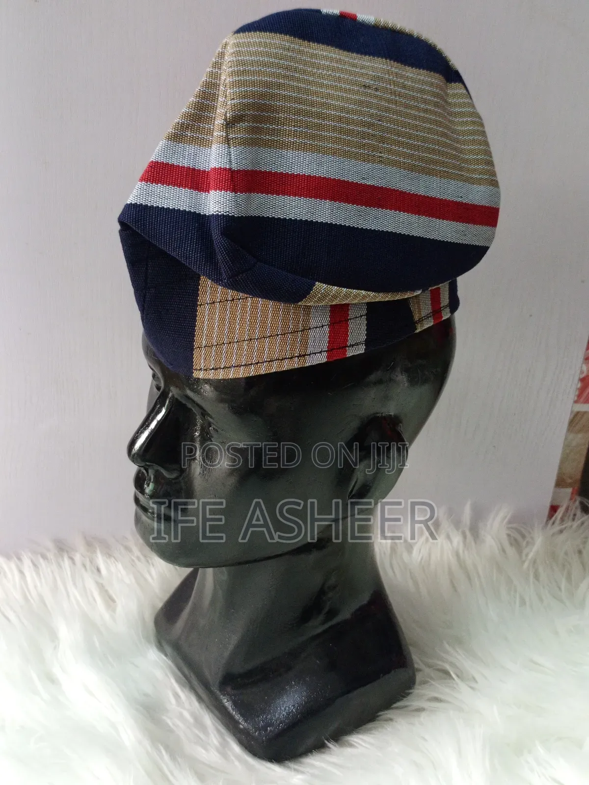 Men's Quality Blue Strip Traditional Aso Oke Cap