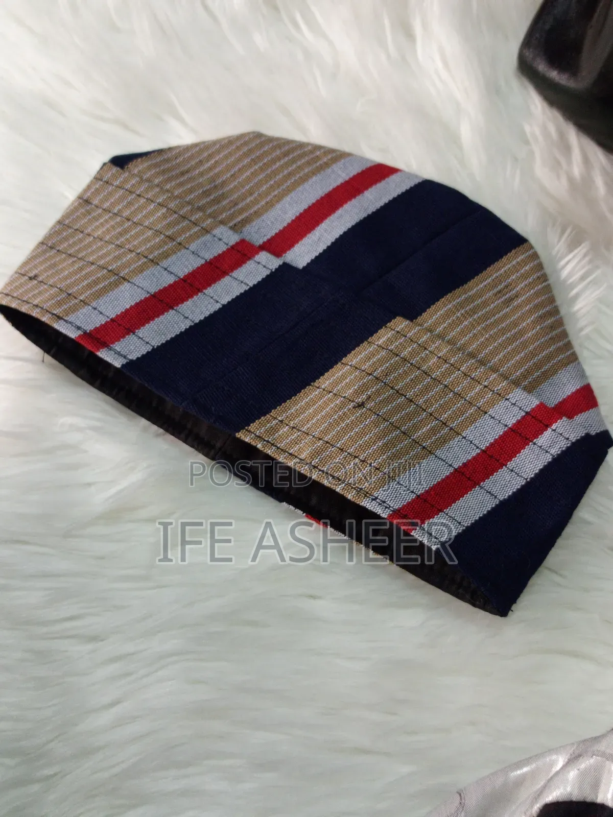 Men's Quality Blue Strip Traditional Aso Oke Cap