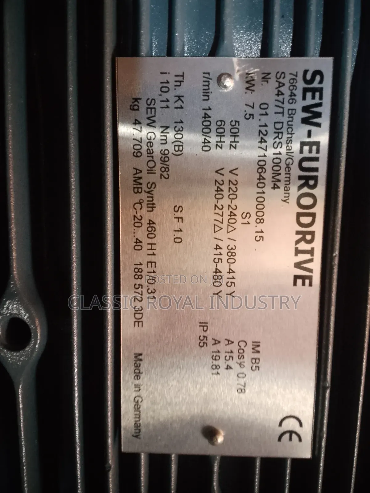 Sew Eurodrive Gear Motor 10 Hp 7.5 Kw