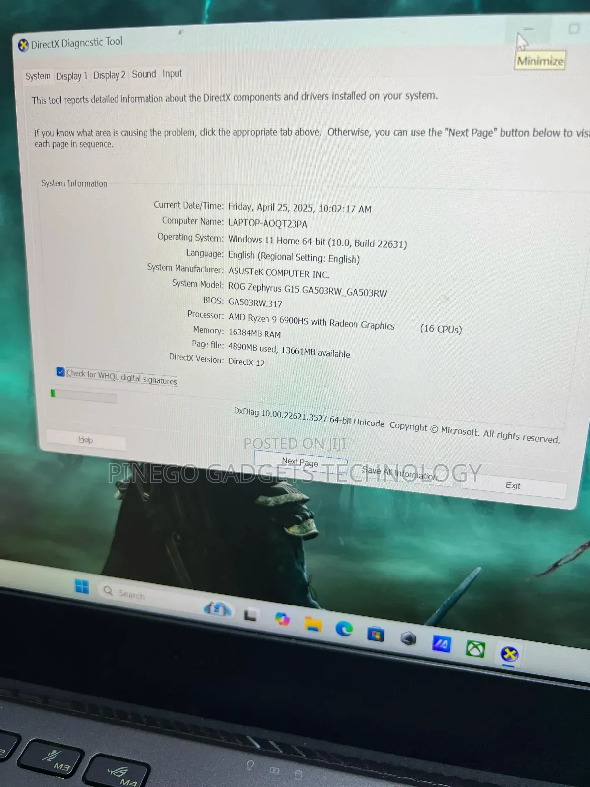 Laptop Asus ROG Zephyrus G15 GA503QR 16GB AMD Ryzen 9 SSD 1T