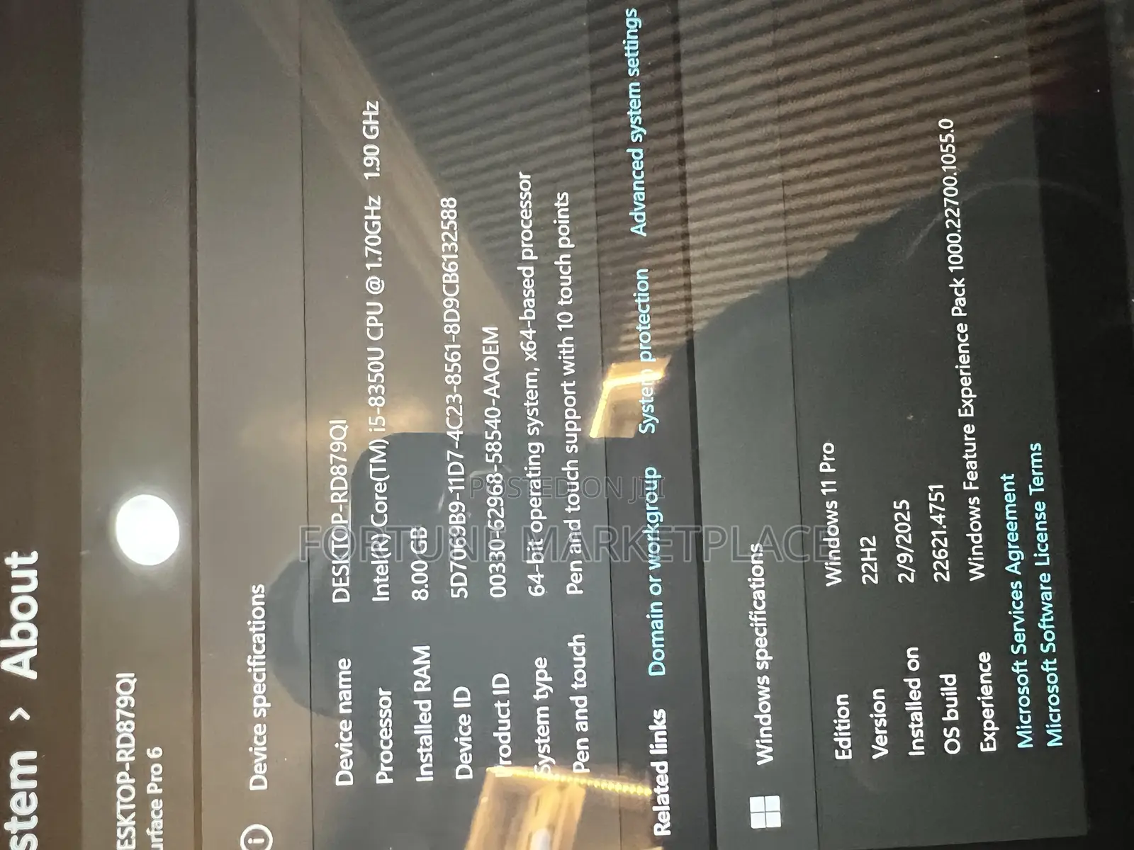 Laptop Microsoft Surface Pro 6 8GB Intel Core I5 SSD 256GB