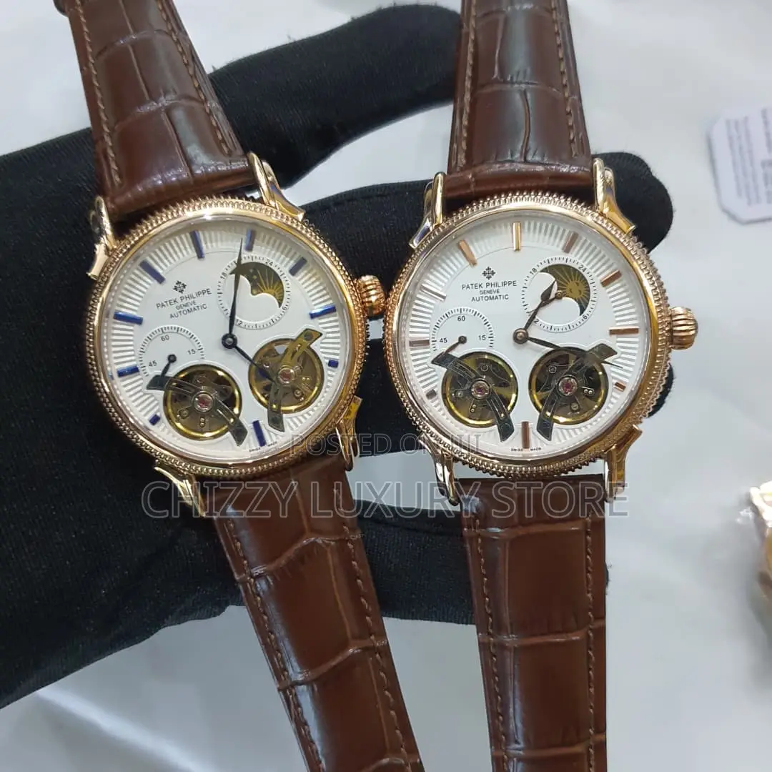 Patek Philippe Quality Luxury Chronograph Genuine Leather Wristwatch