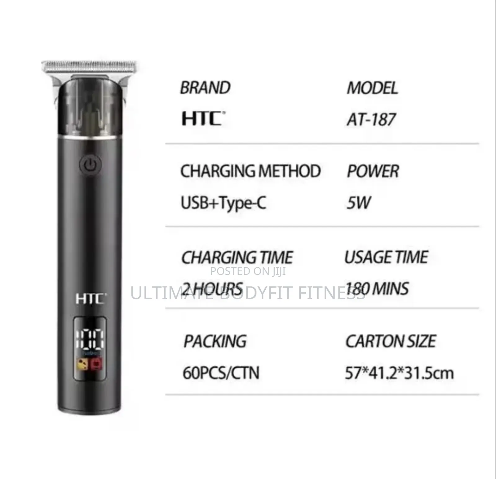 Brand New HTC at-187 Rechargeable Hair Trimmer Clipper T-Blade
