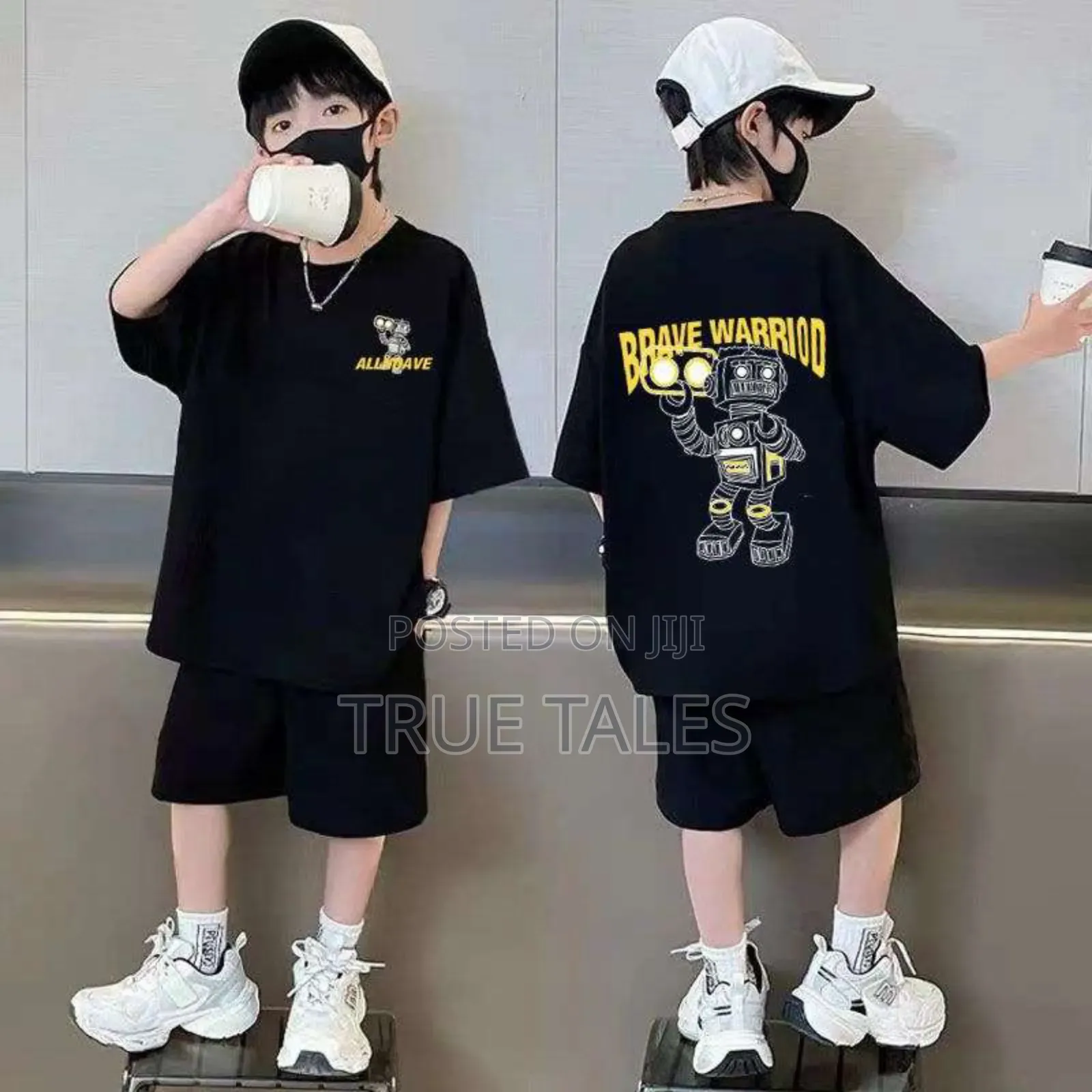Black Brave Warrior Baggy Shorts And Top Set Ages 3 To 13 Years