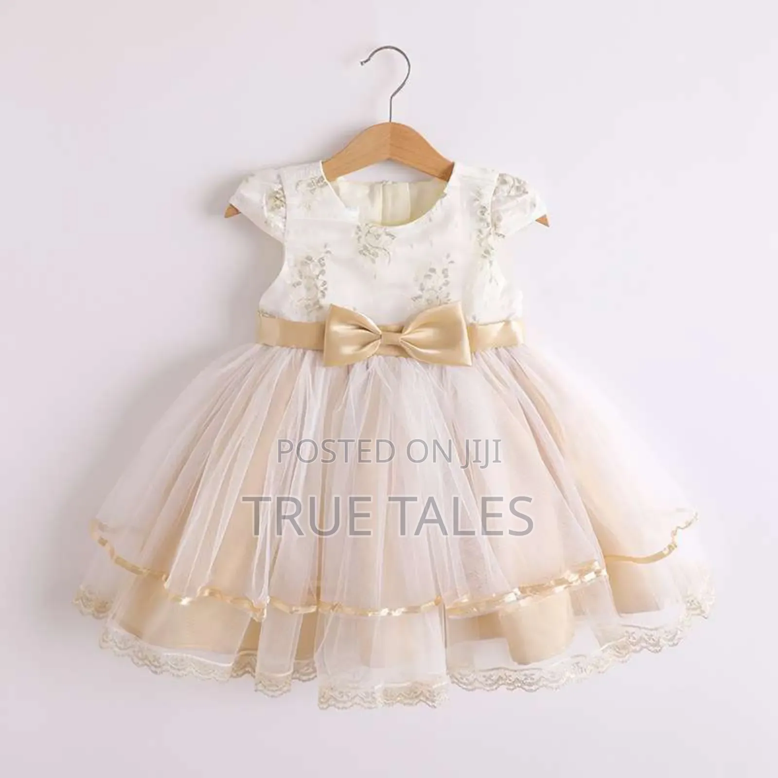 Baby/Toddlers Frilly Cream And Gold Dress Ages 3 Months To 3 Years