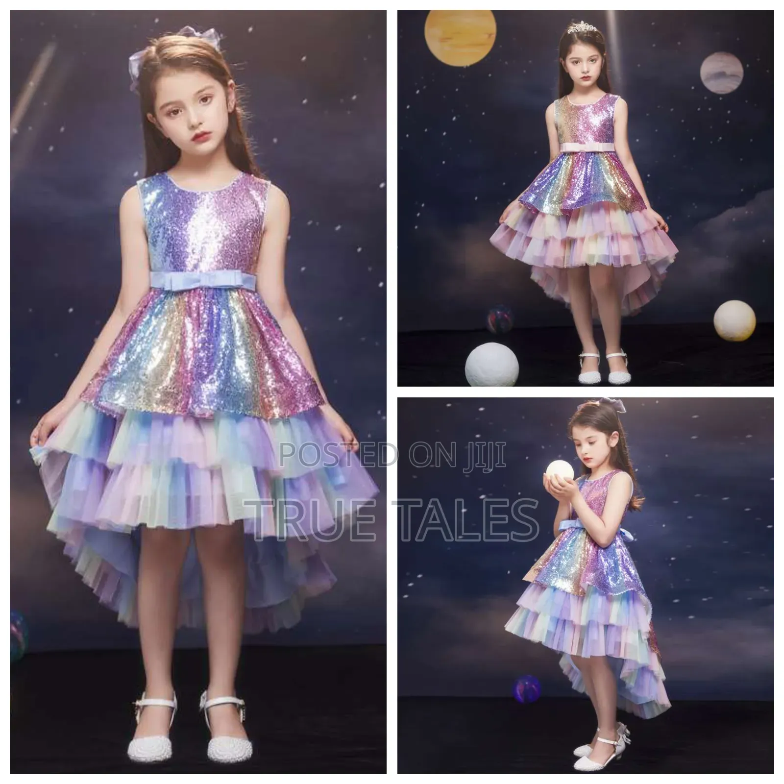 Princess Multicolored Ball Gown Tail Dress For Ages 2 To 11 Years