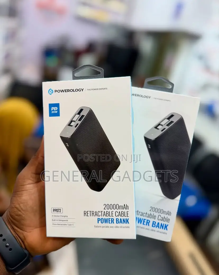 Powerology 20000mah 35w Retractable Cable Powerbank