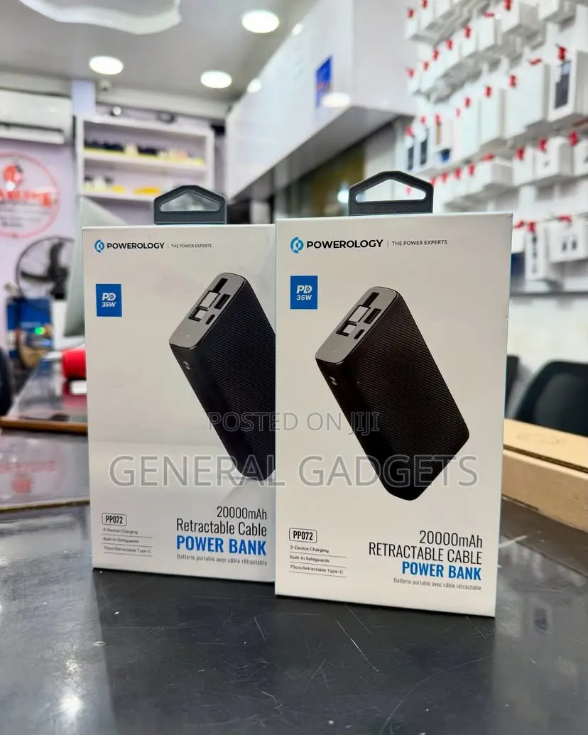 Powerology 20000mah 35w Retractable Cable Powerbank