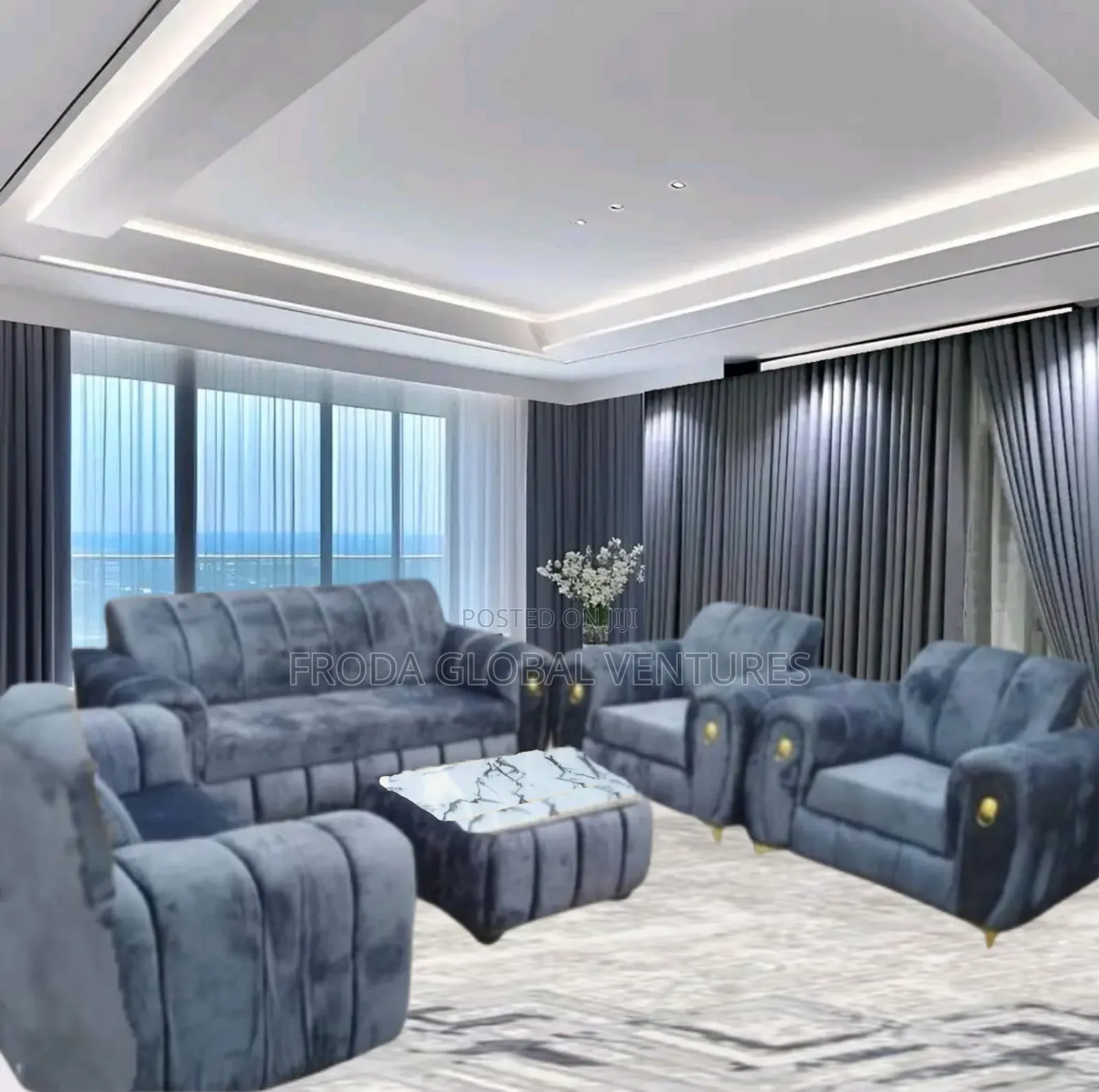Set of 7 Seaters Sofa Chairs and Table. Gray Color Couch. Rphc5