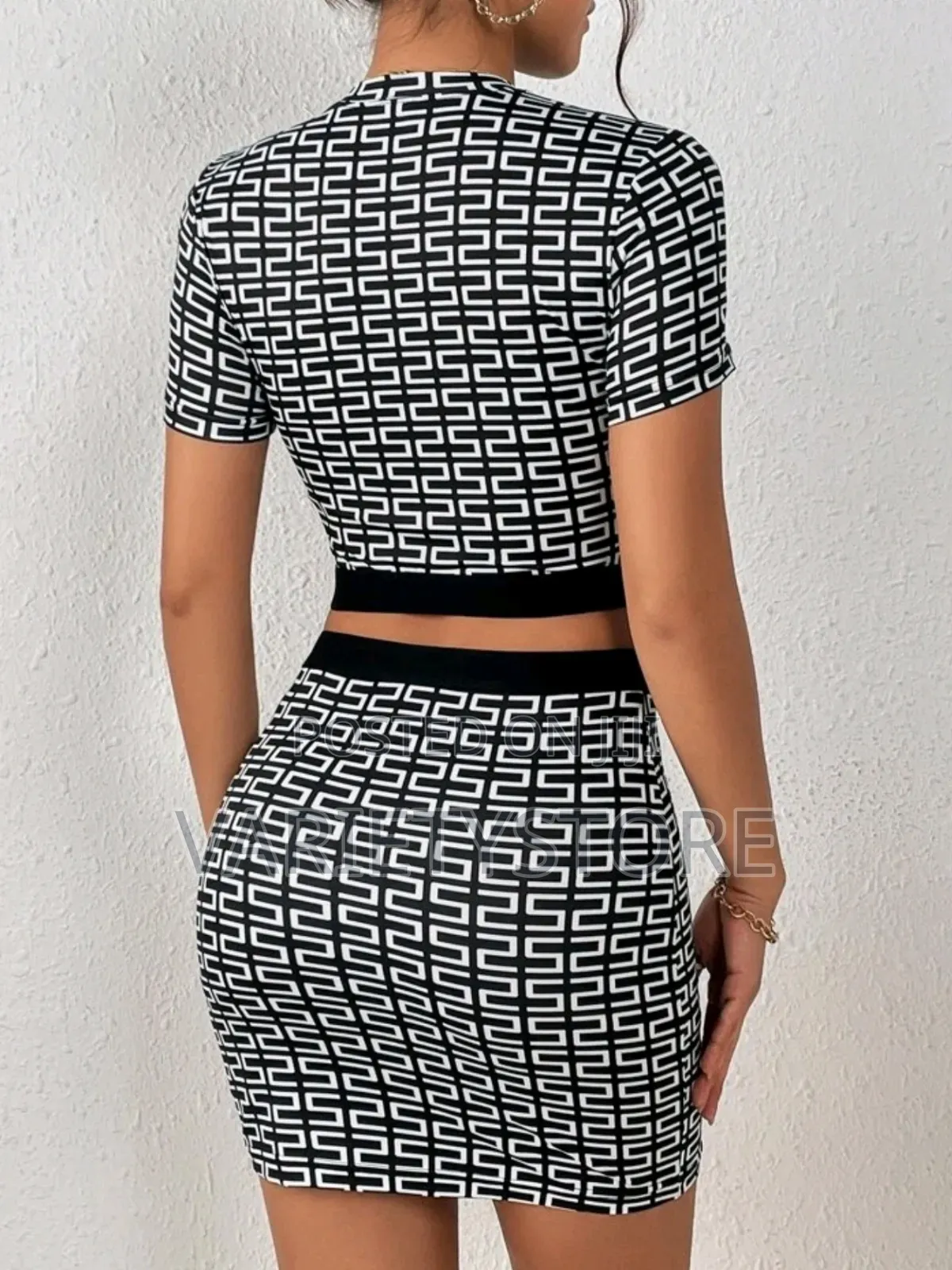 All-Over Printed Two Piece Ladies Top and Skirt