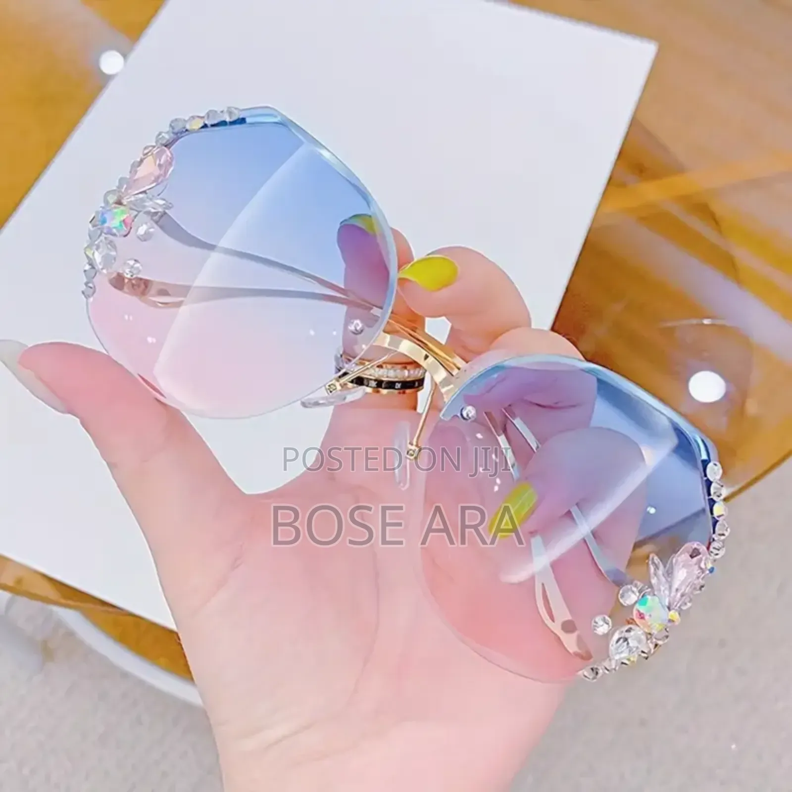Elegant Crystal Ladies Sunshade Eye Glasses With Glass Case