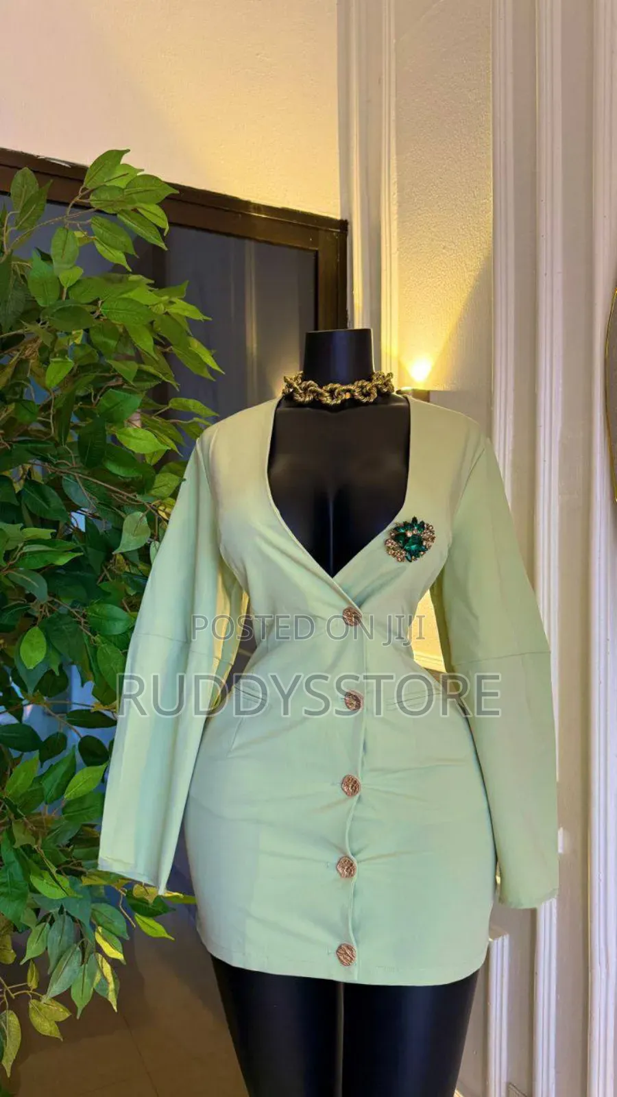 Luxury Puff Sleeve Blazer Mini Dress in Lagos – Deep v-Neck Button
