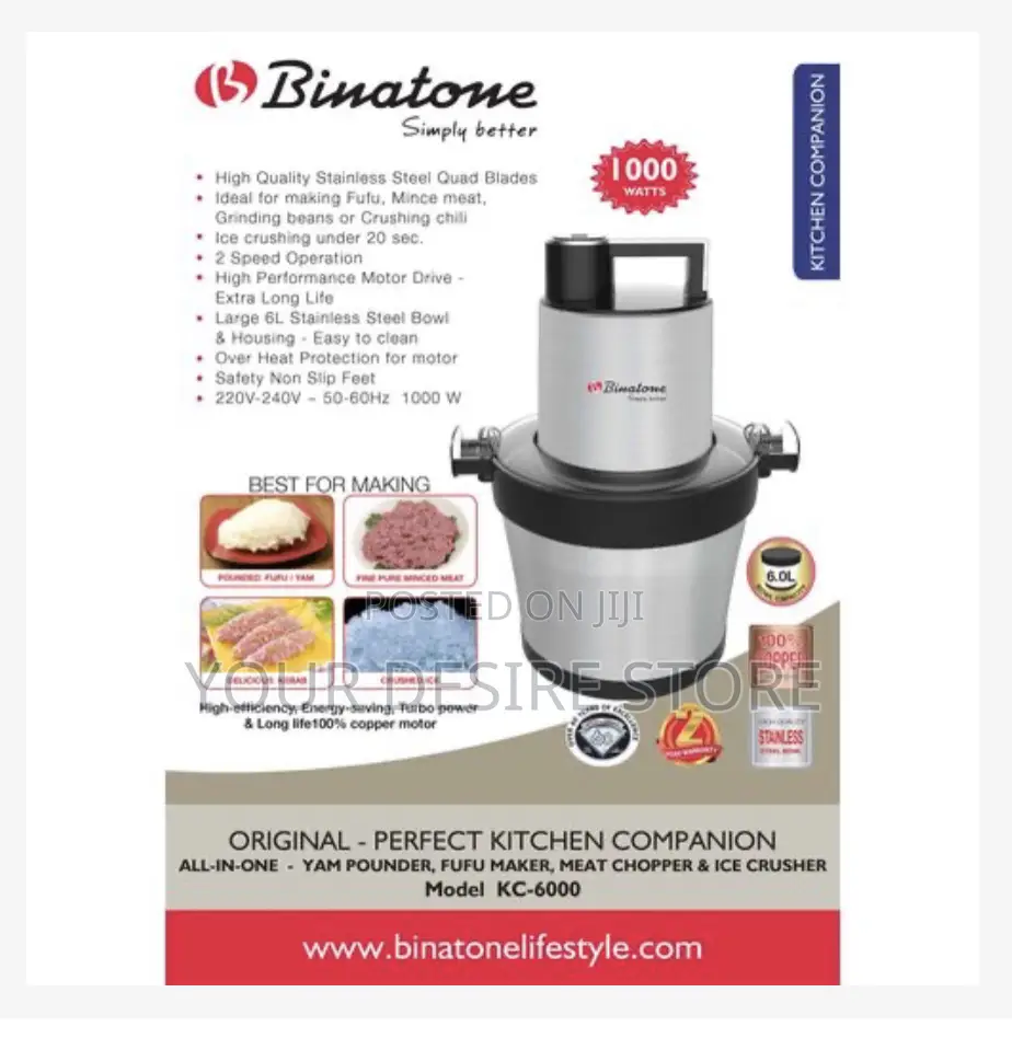 Binatone 6 Litres All in One Yam Pounder (Kc-6000) + 2 Years Warranty