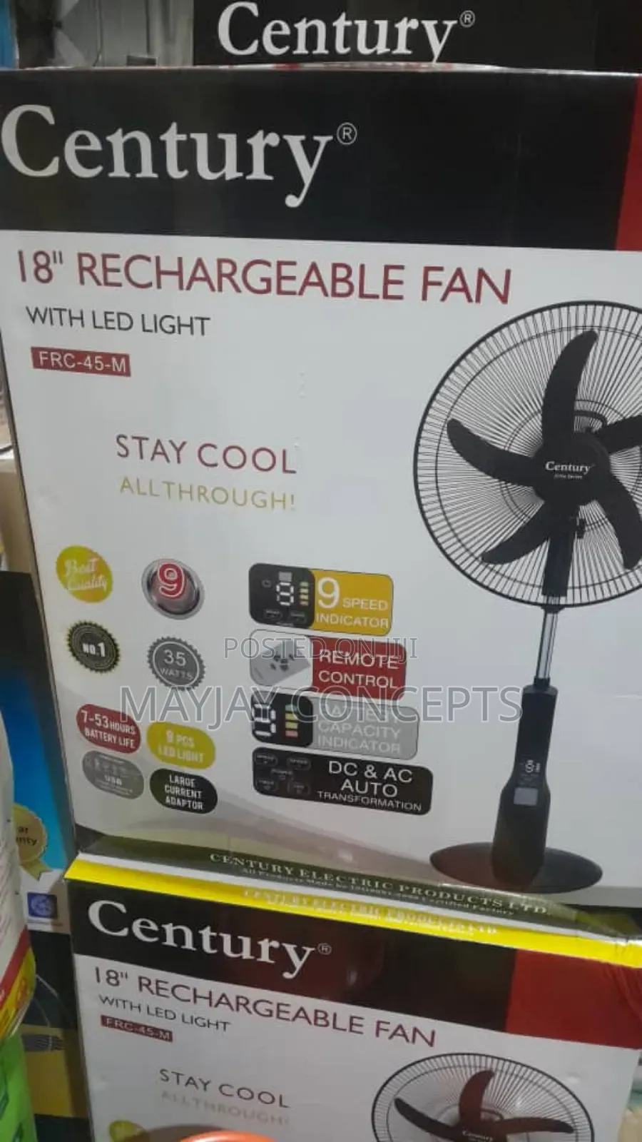 18" Century Ac/Dc Digital Rechargeable Fan-Support Solar Charge●Frc45m