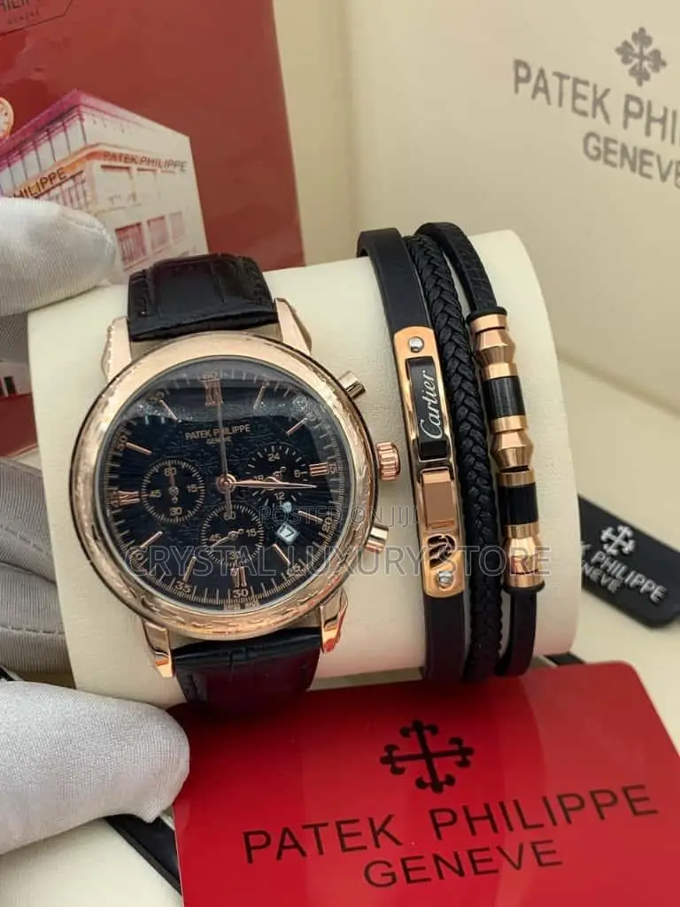 Patek Philippe Quality Luxury Men Genuine Leather Wristwatch