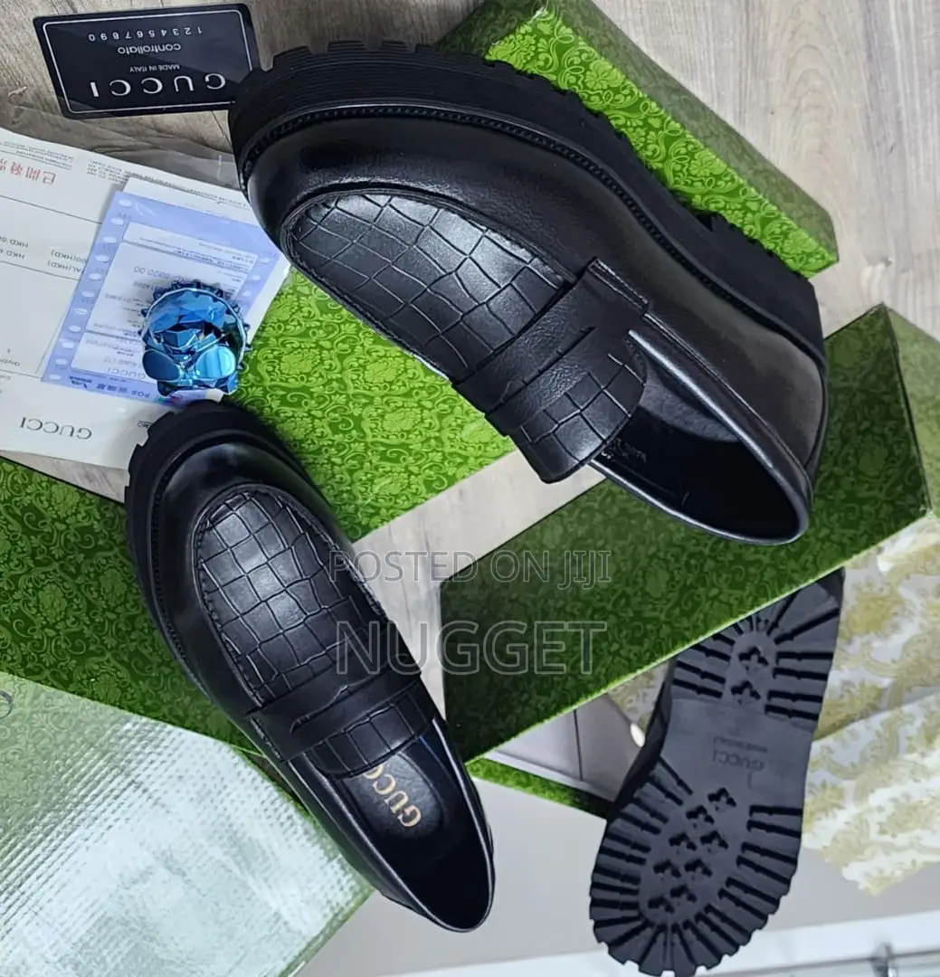 Gucci Loafers High Grade Leather Black Shoe