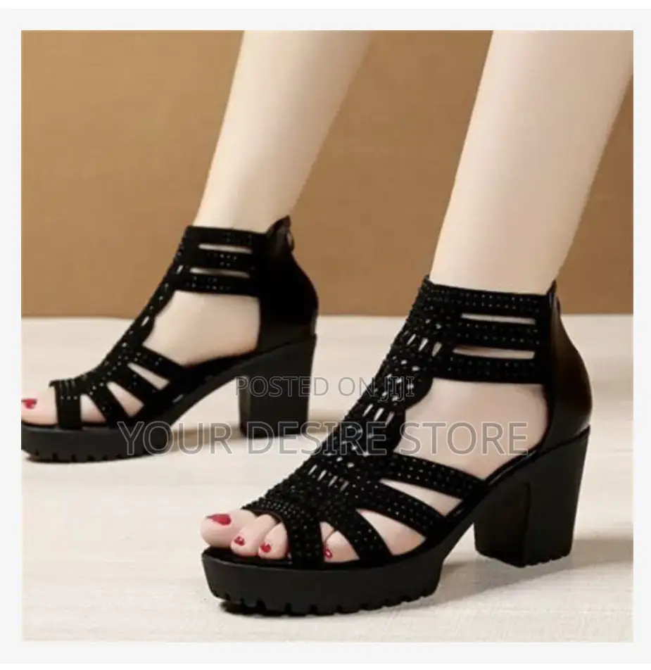 Heels Women Sandals Chunky Heel Band Elegant Fashion Shoes Ladies Shoe