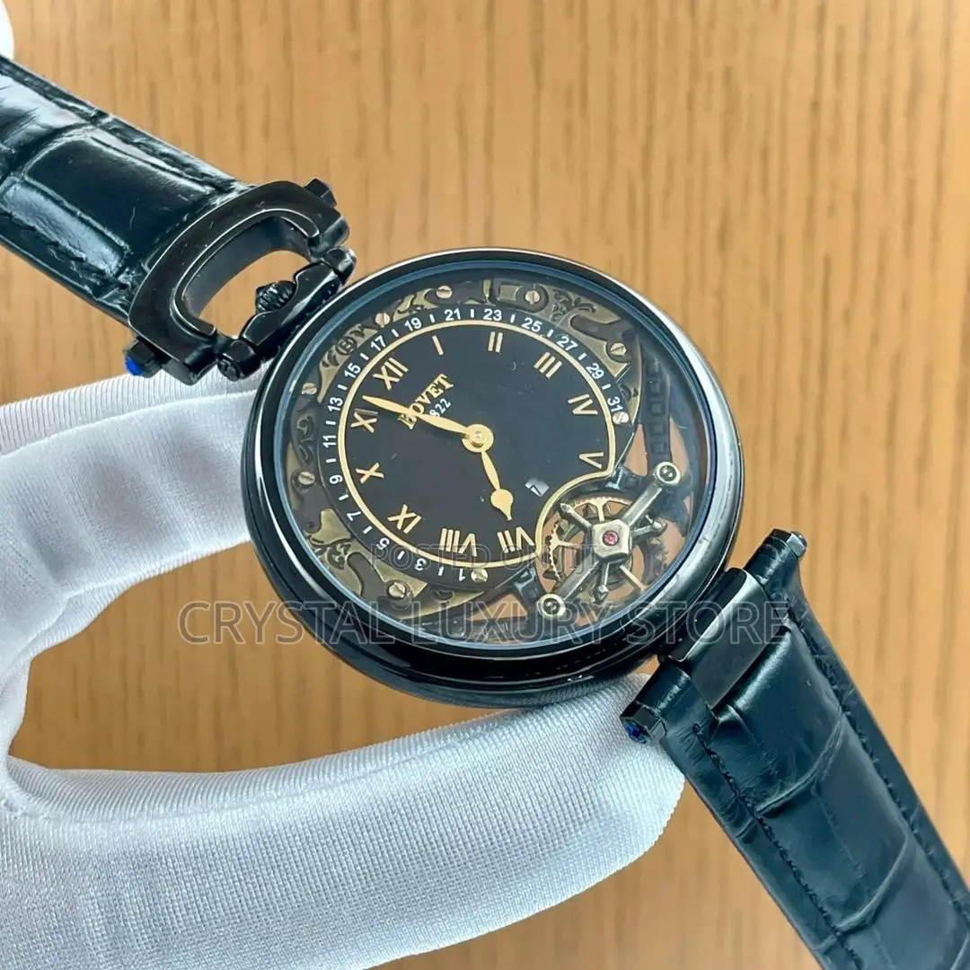 Bovet Quality Luxury Men Genuine Leather Wristwatch