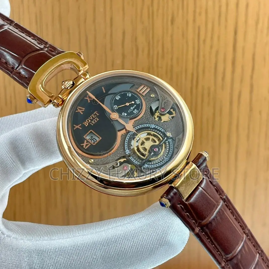 Bovet Quality Luxury Men Genuine Leather Wristwatch