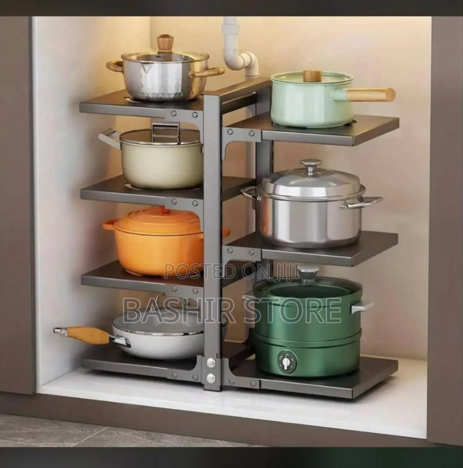 Adjustable Pot and Pan Organizer Rack.