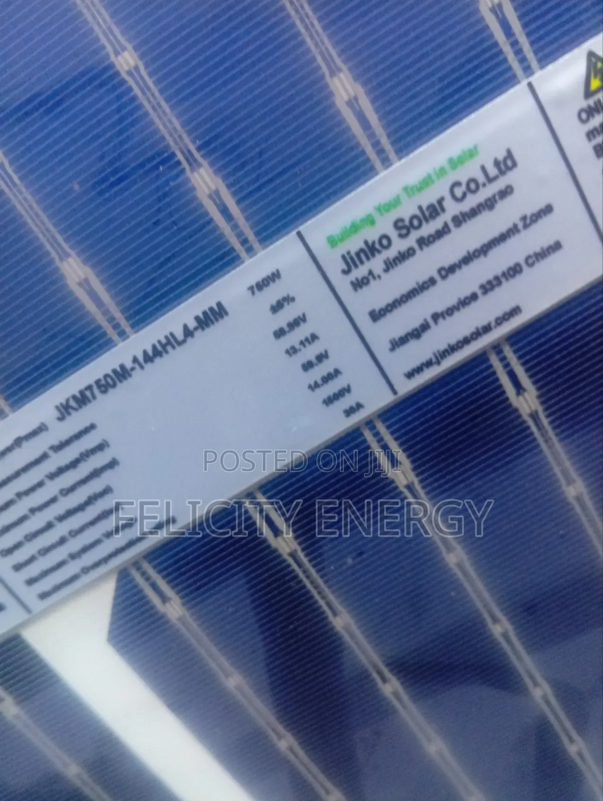 Jinko 750watt Solar Panel 156 Cells Halfcut Mono (Brand New)