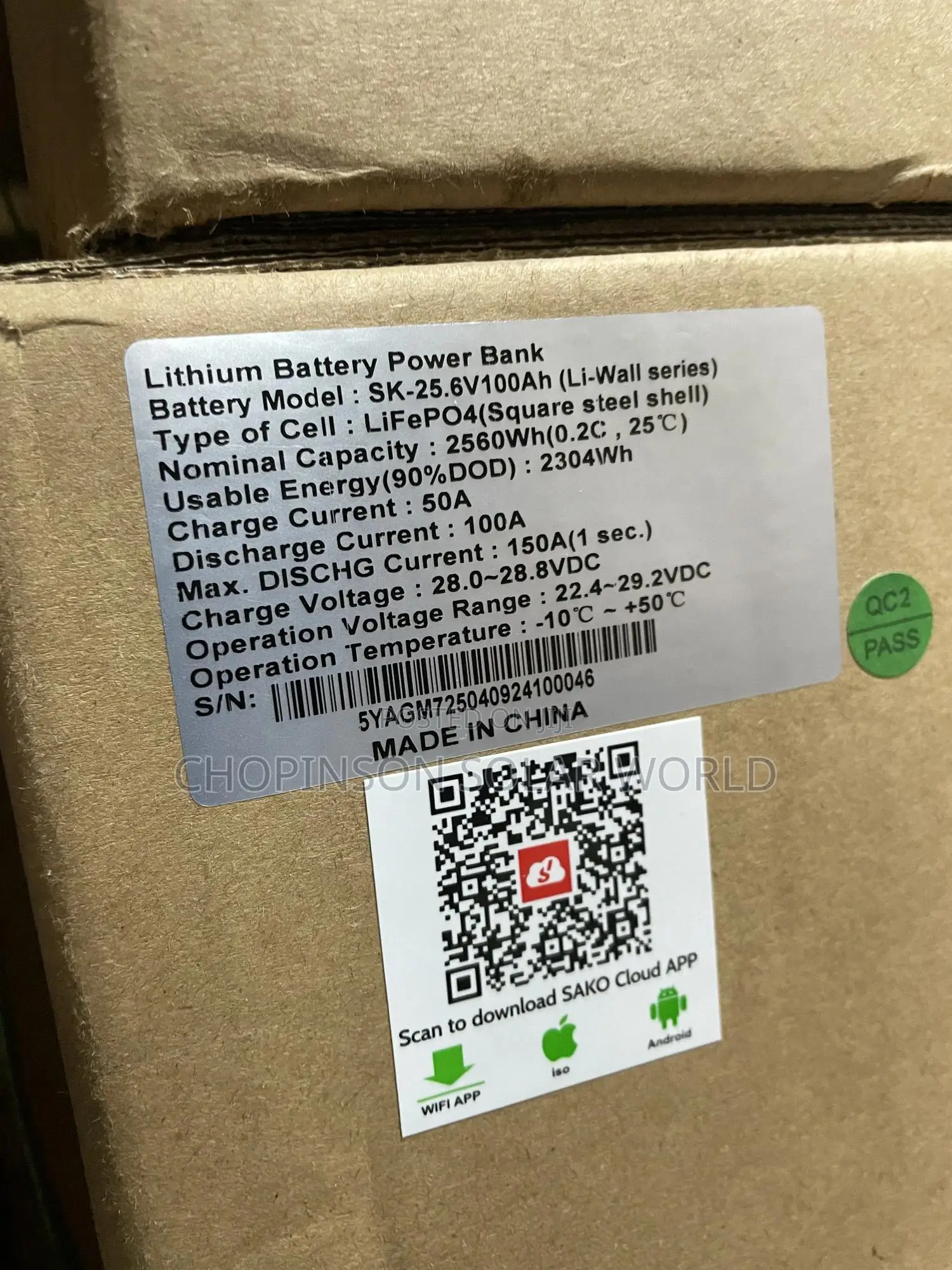 Solar Energy Sako Lithium Ion Battery 2.5kwh/24votts 100ah