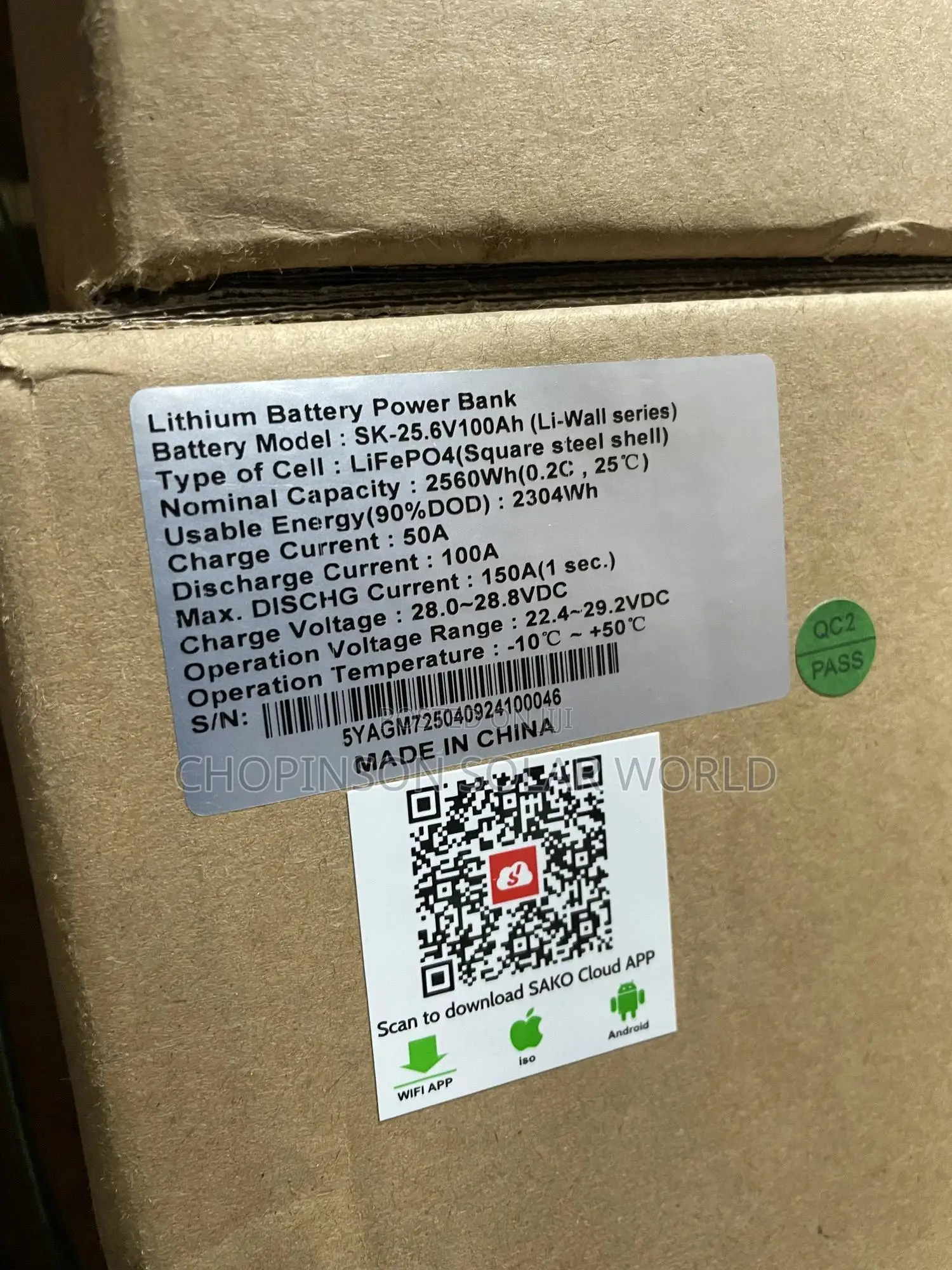 Solar Energy Sako Lithium Ion Battery 2.5kwh/24votts 100ah