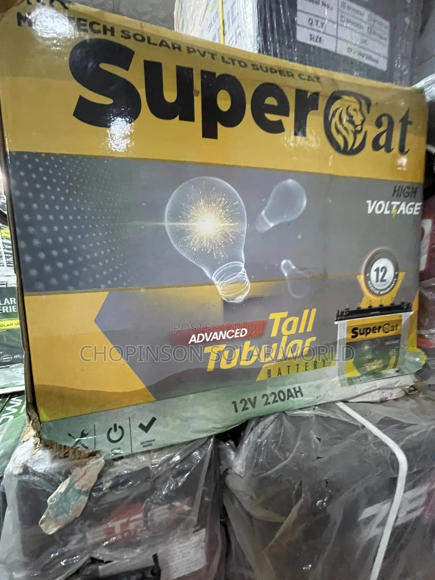Solar Energy Super Cat Tall Tubular Battery 220ah/12votts